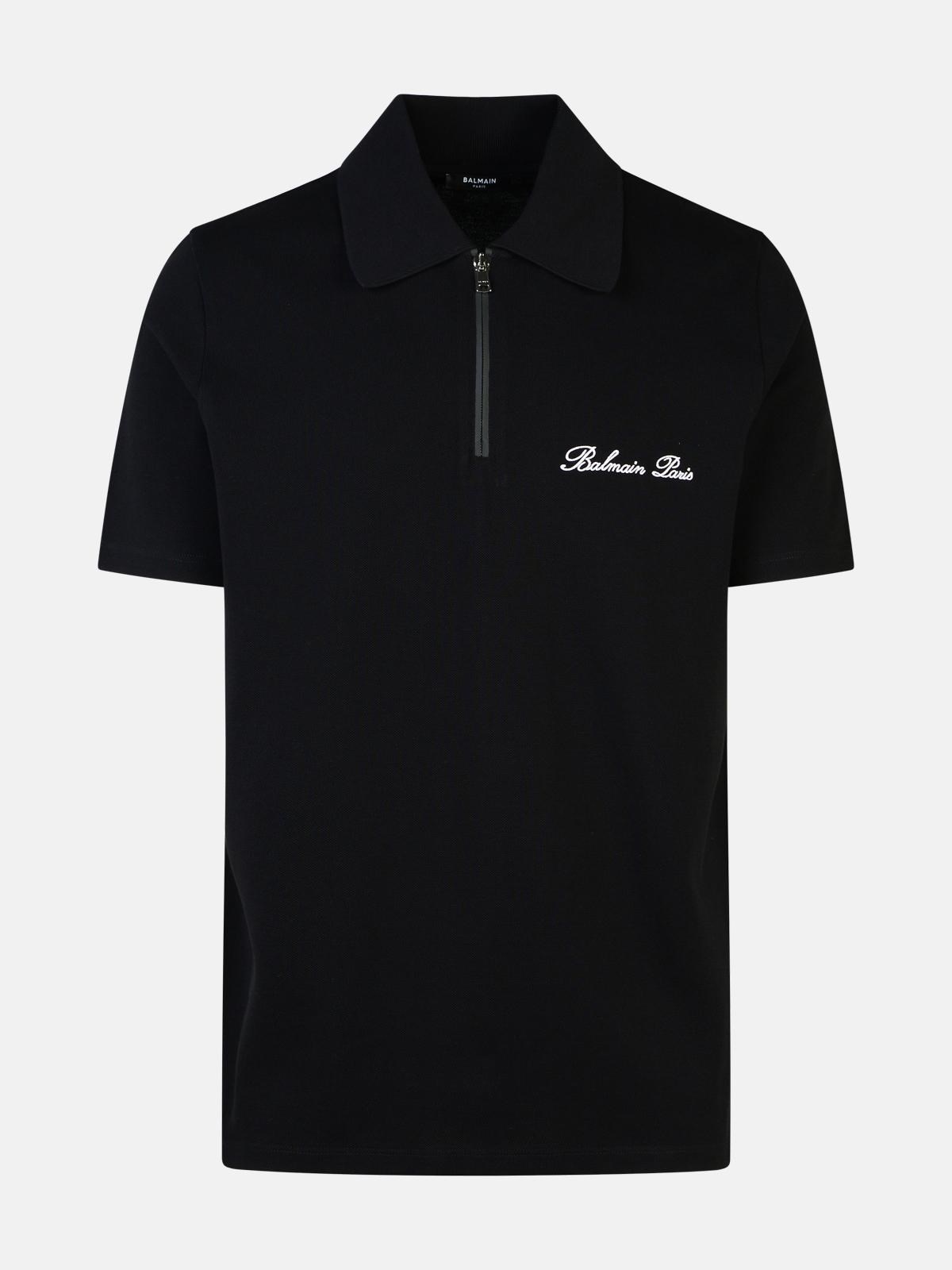 'SIGNATURE' BLACK COTTON POLO SHIRT - 1