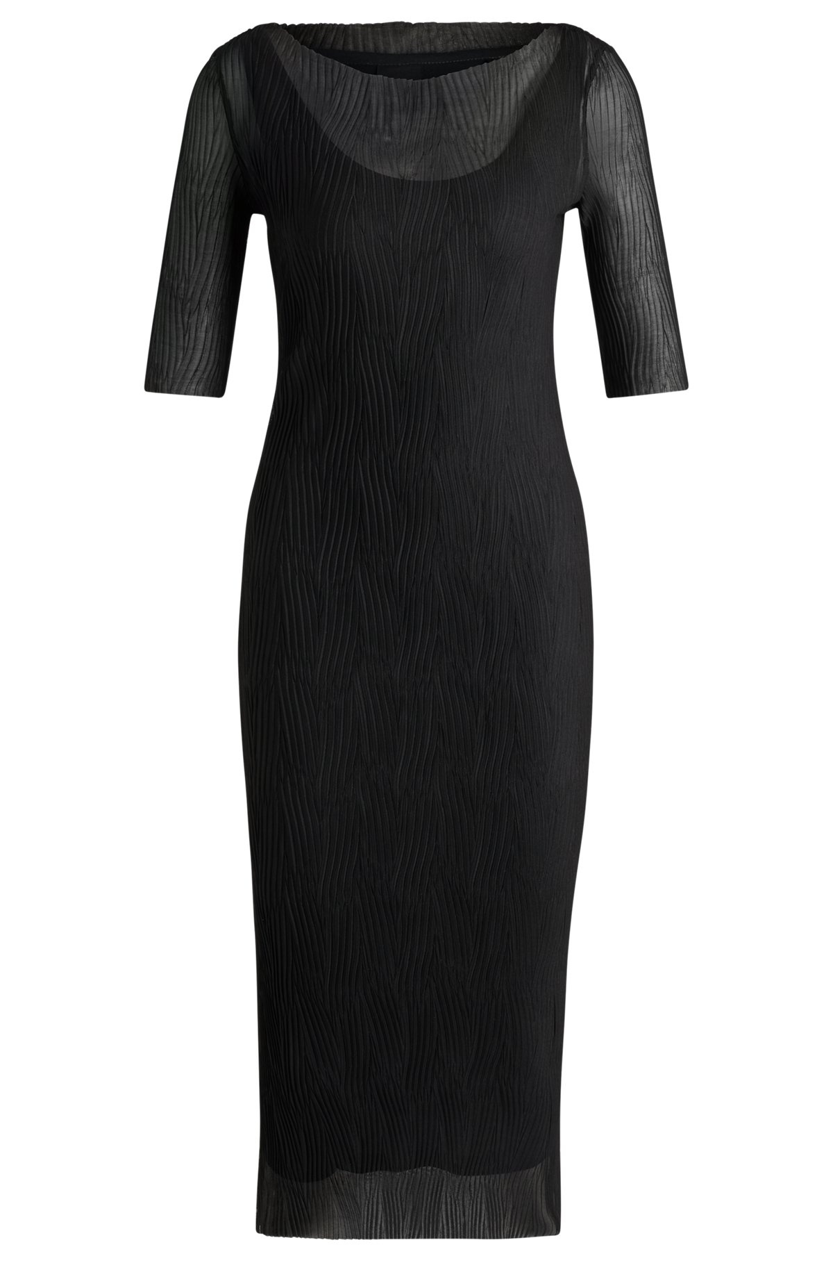 CROPPED-SLEEVE DRESS IN PLISSÉ TULLE - 1