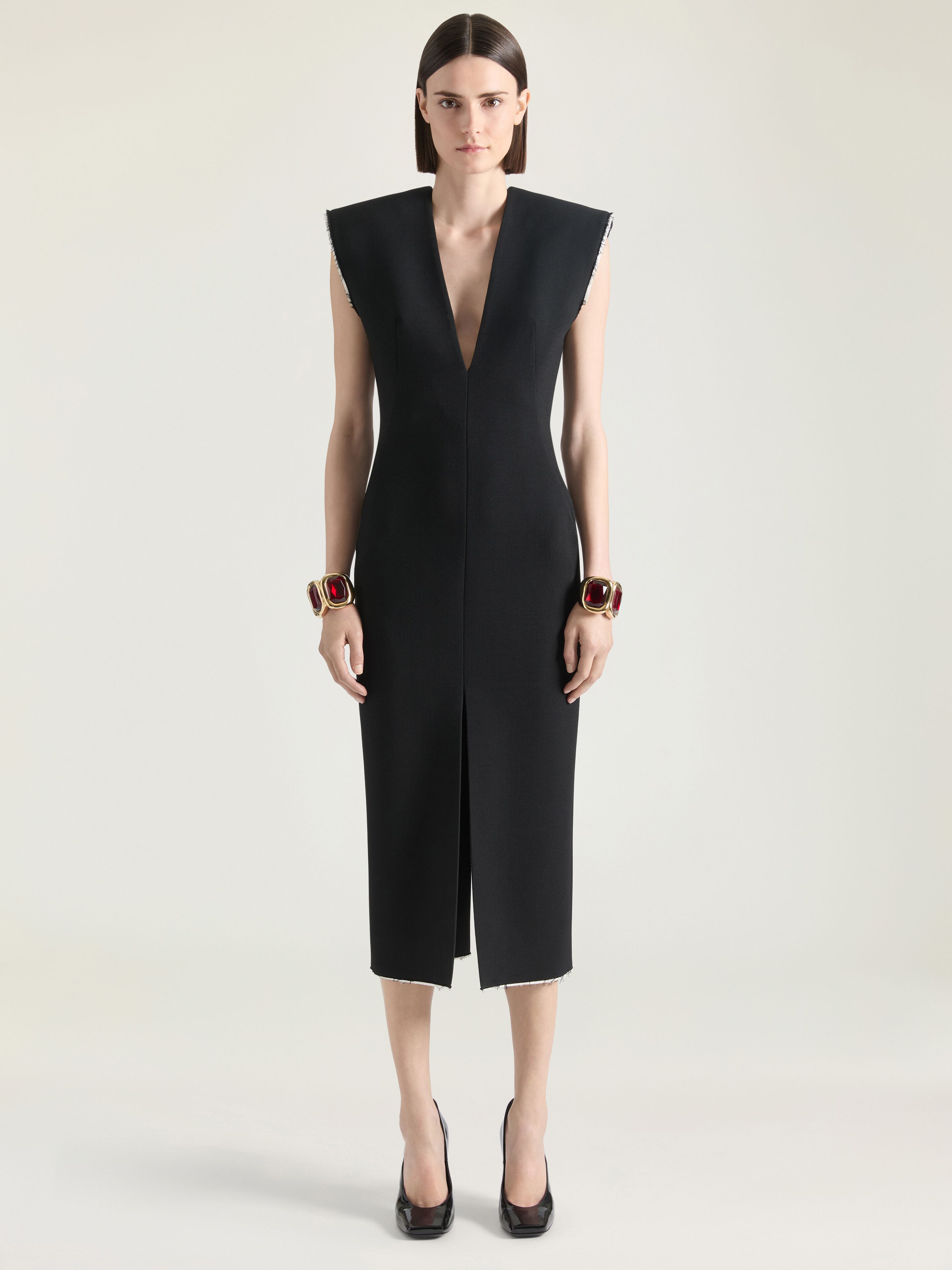 V-NECK PENCIL DRESS IN WOOL - 2