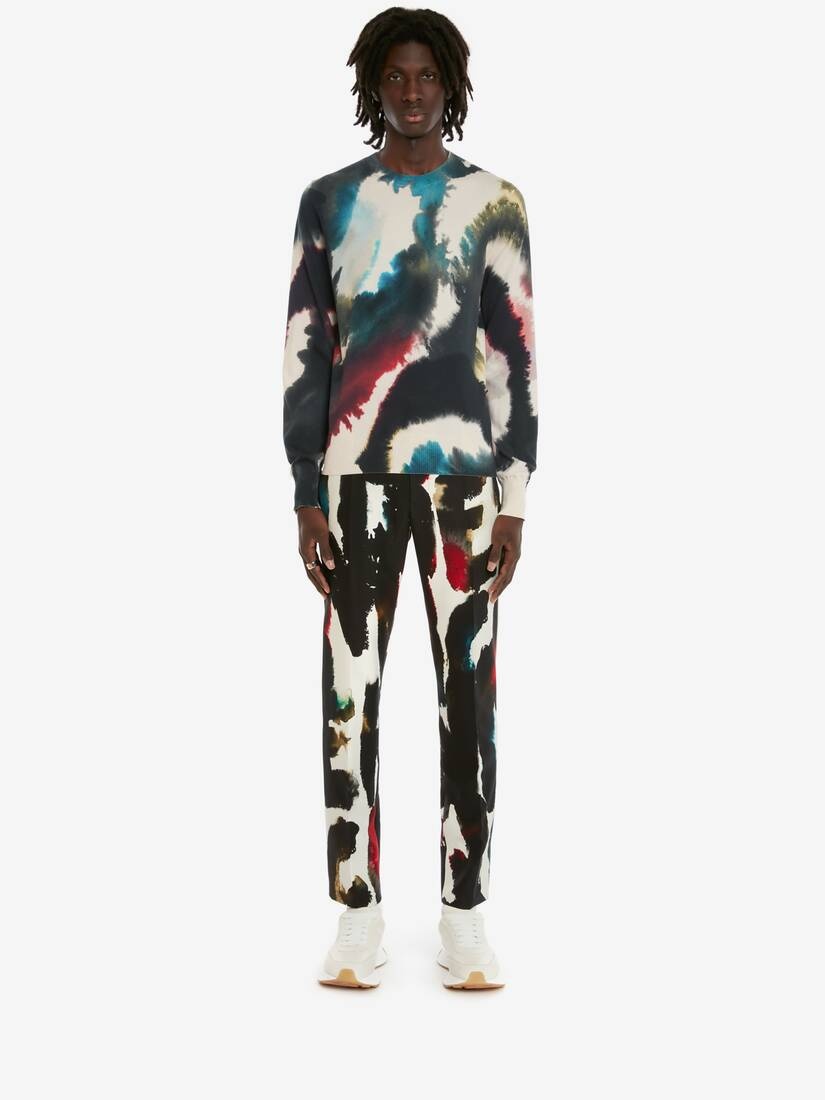 Men's Watercolour Print Jumper in Putty - 2