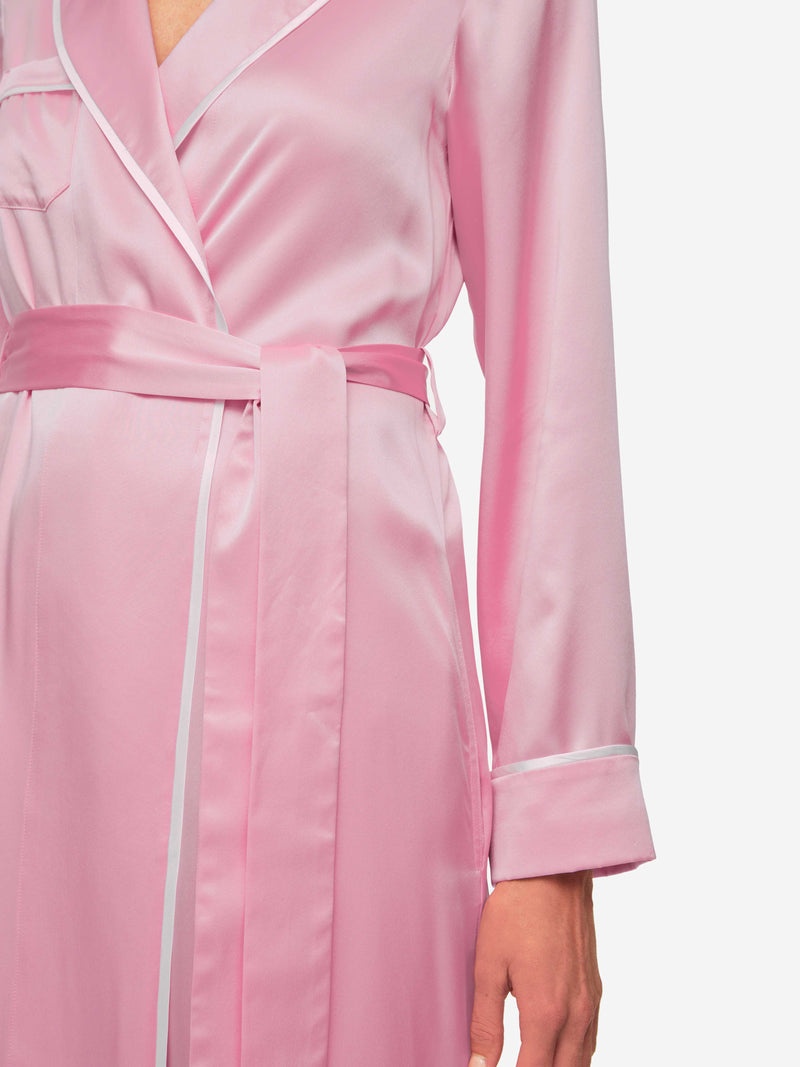 Women's Long Dressing Gown Bailey 2 Silk Satin Pink - 7