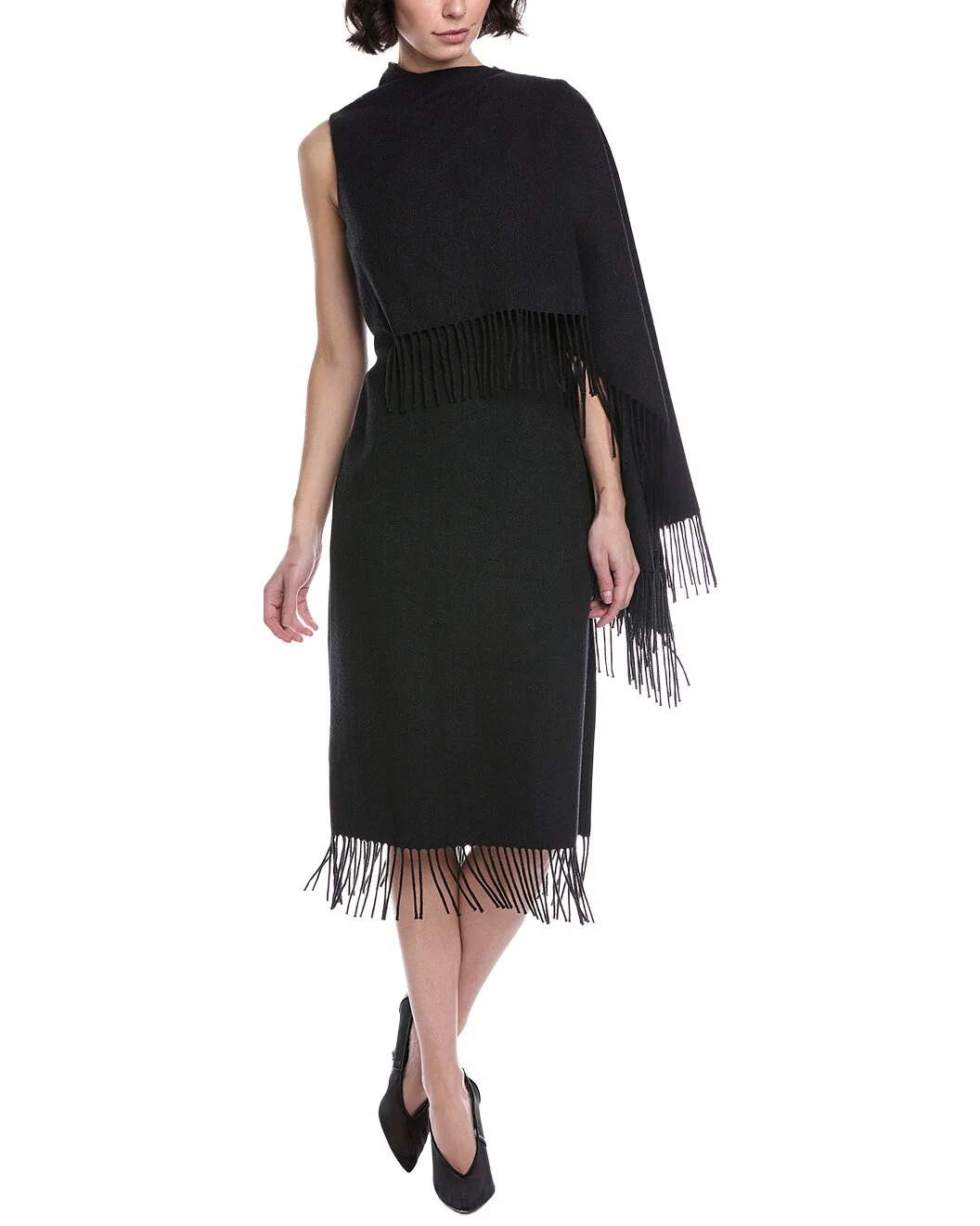Oscar de la Renta Fringed Cape Wool Midi Dress - 1