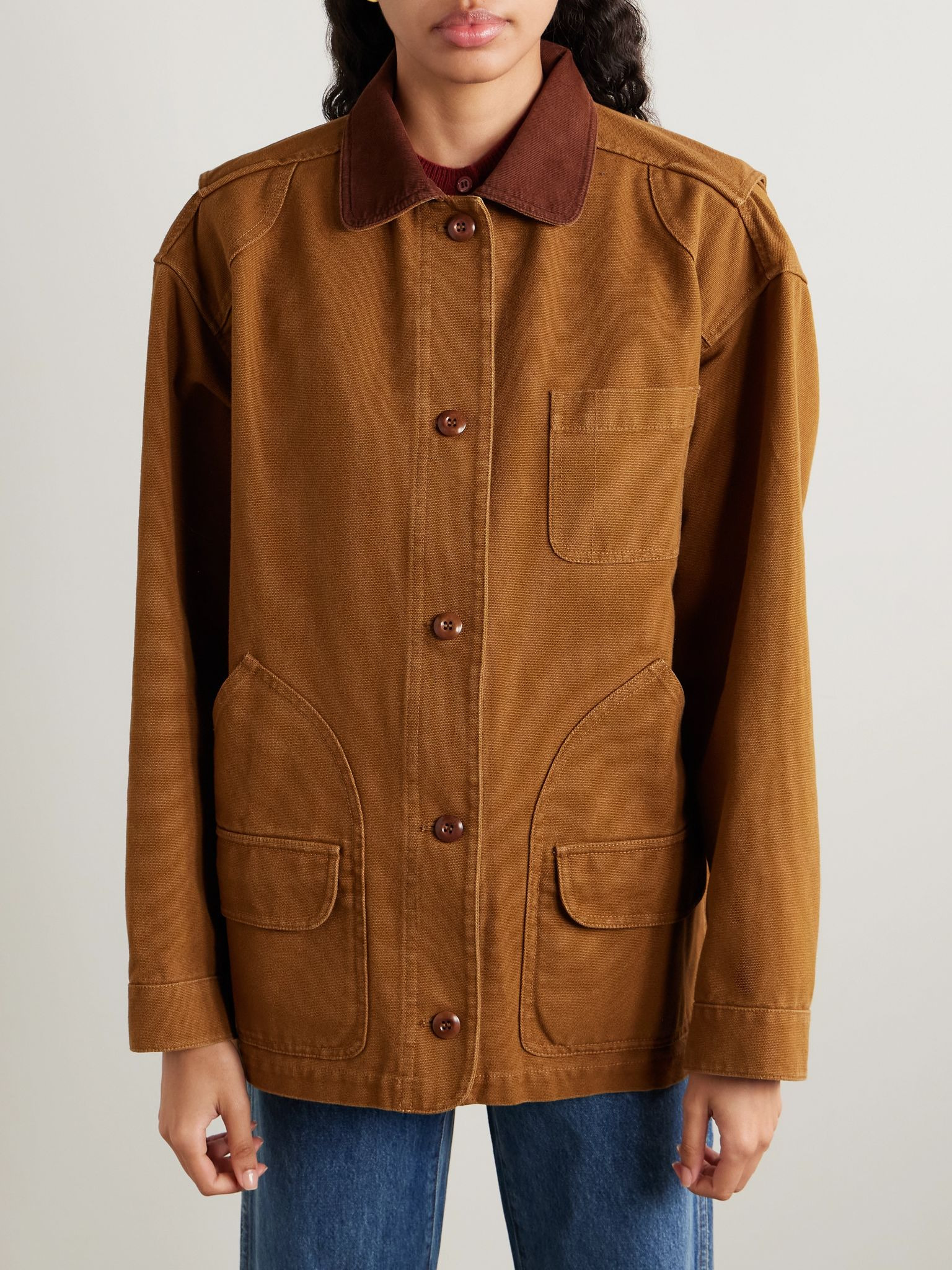 Pascual corduroy-trimmed cotton-canvas jacket Light brown - 3
