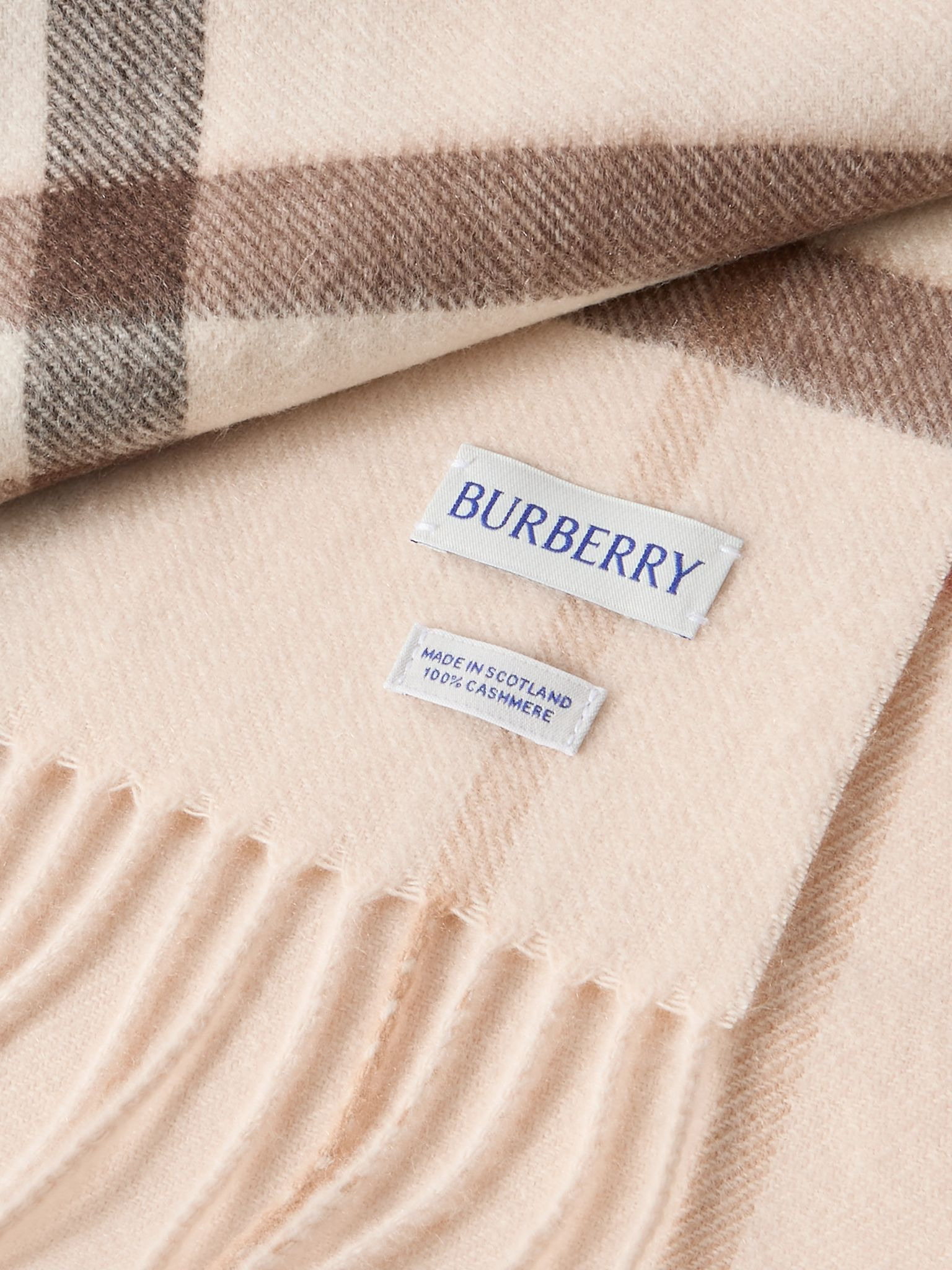 Fringed checked cashmere scarf Cream - 3