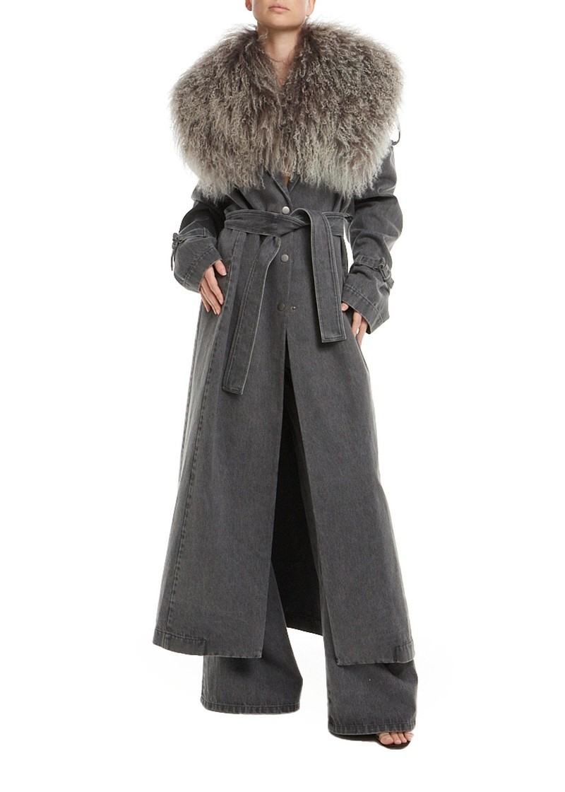 LAPOINTE Washed Denim Relaxed Trench With Shearling outlook