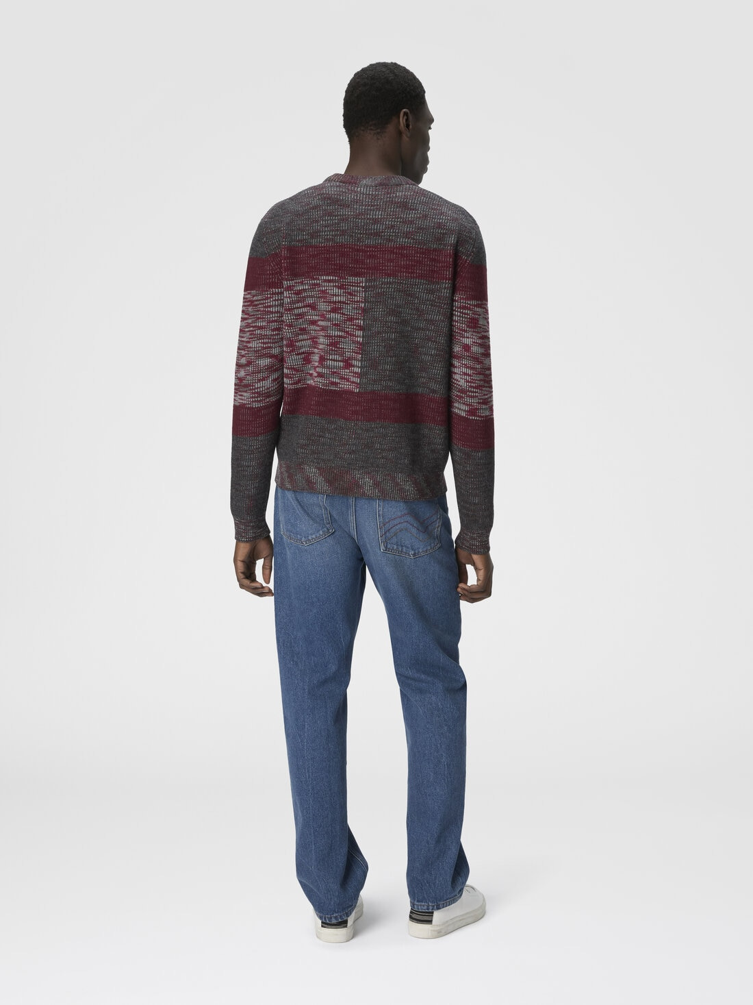 Crew neck sweater with check pattern - 3