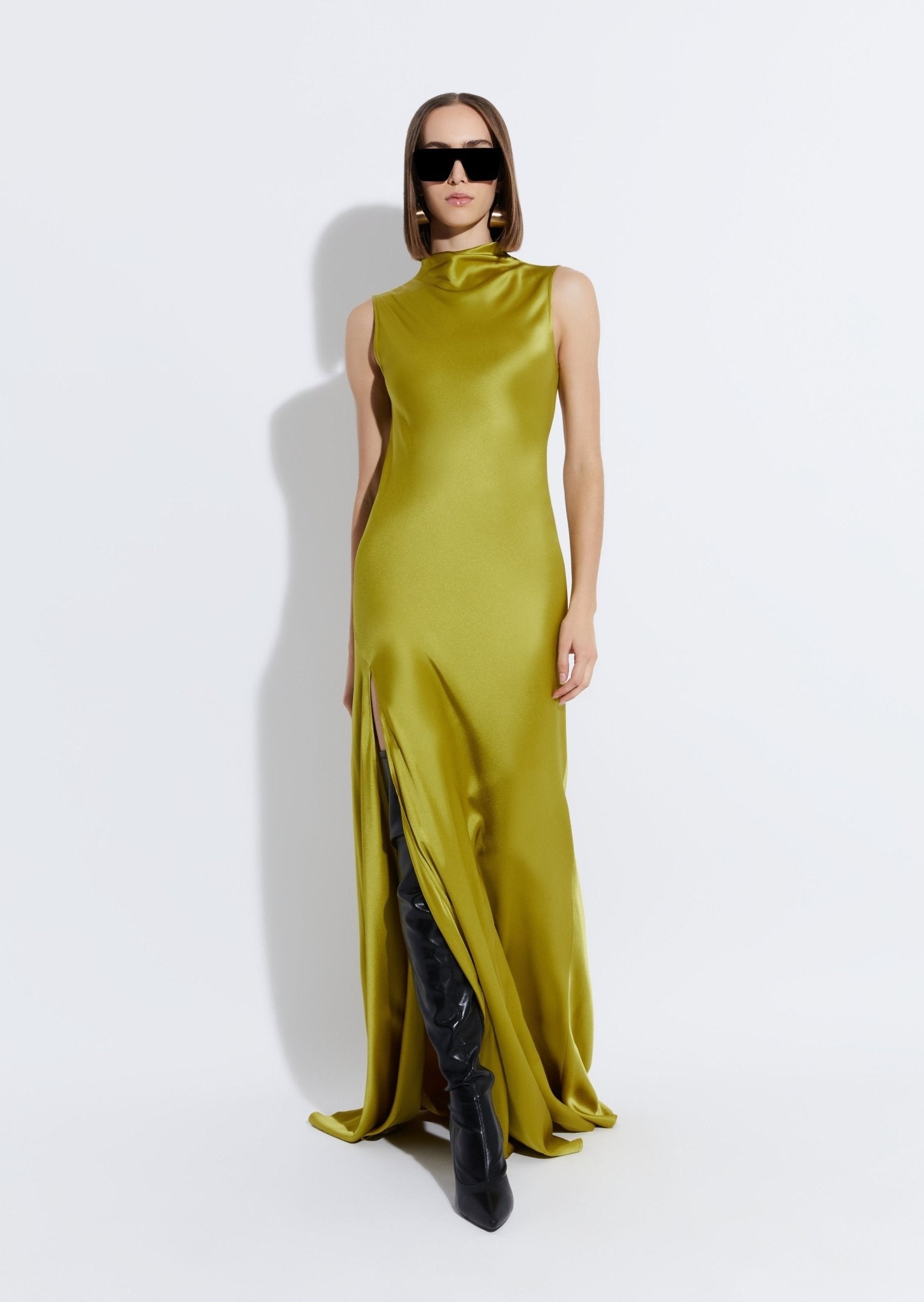 Satin Drape Neck Sleeveless Gown - 2