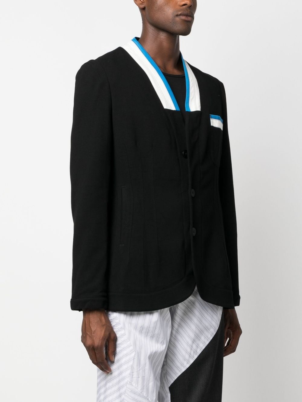 striped-trim single-breasted blazer - 3