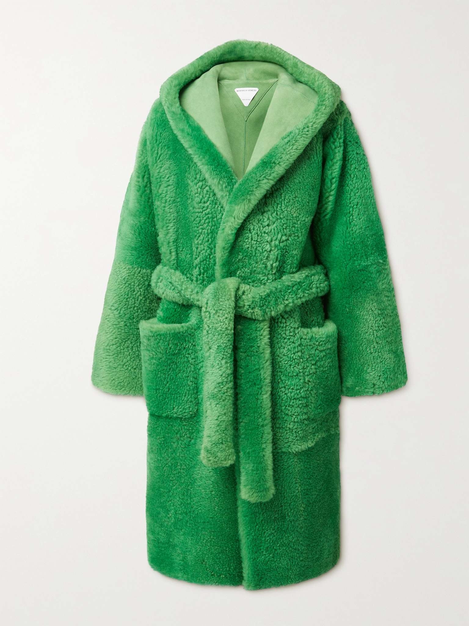 Belted Hooded Shearling Coat - 1