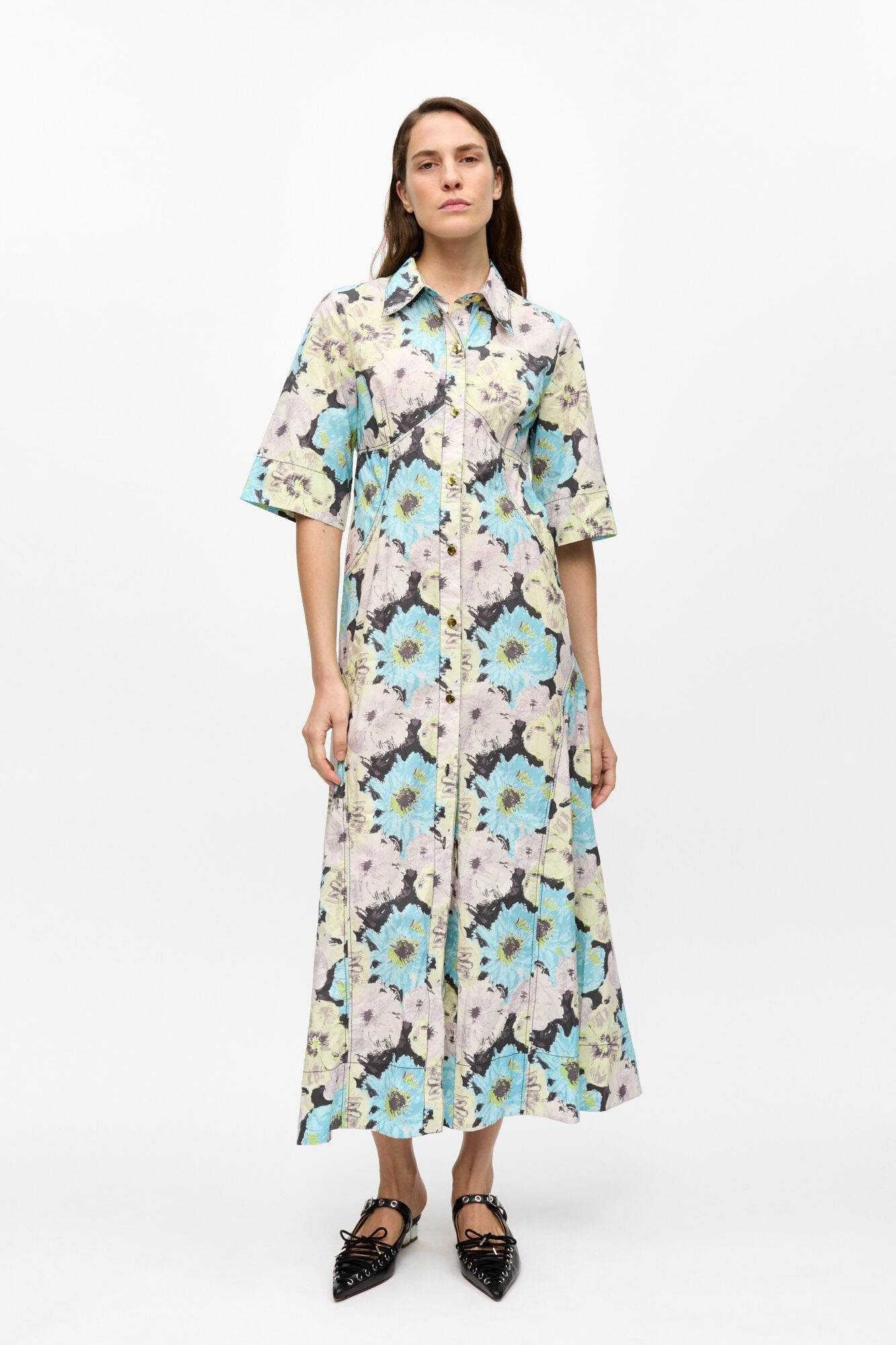 FLORAL PRINTED COTTON LONG SHIRT DRESS - 2