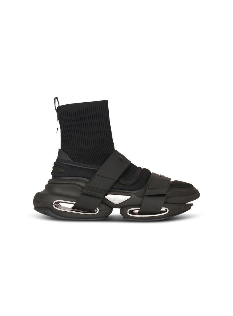 Black neoprene and knit B-Bold high-top sneakers with straps 1