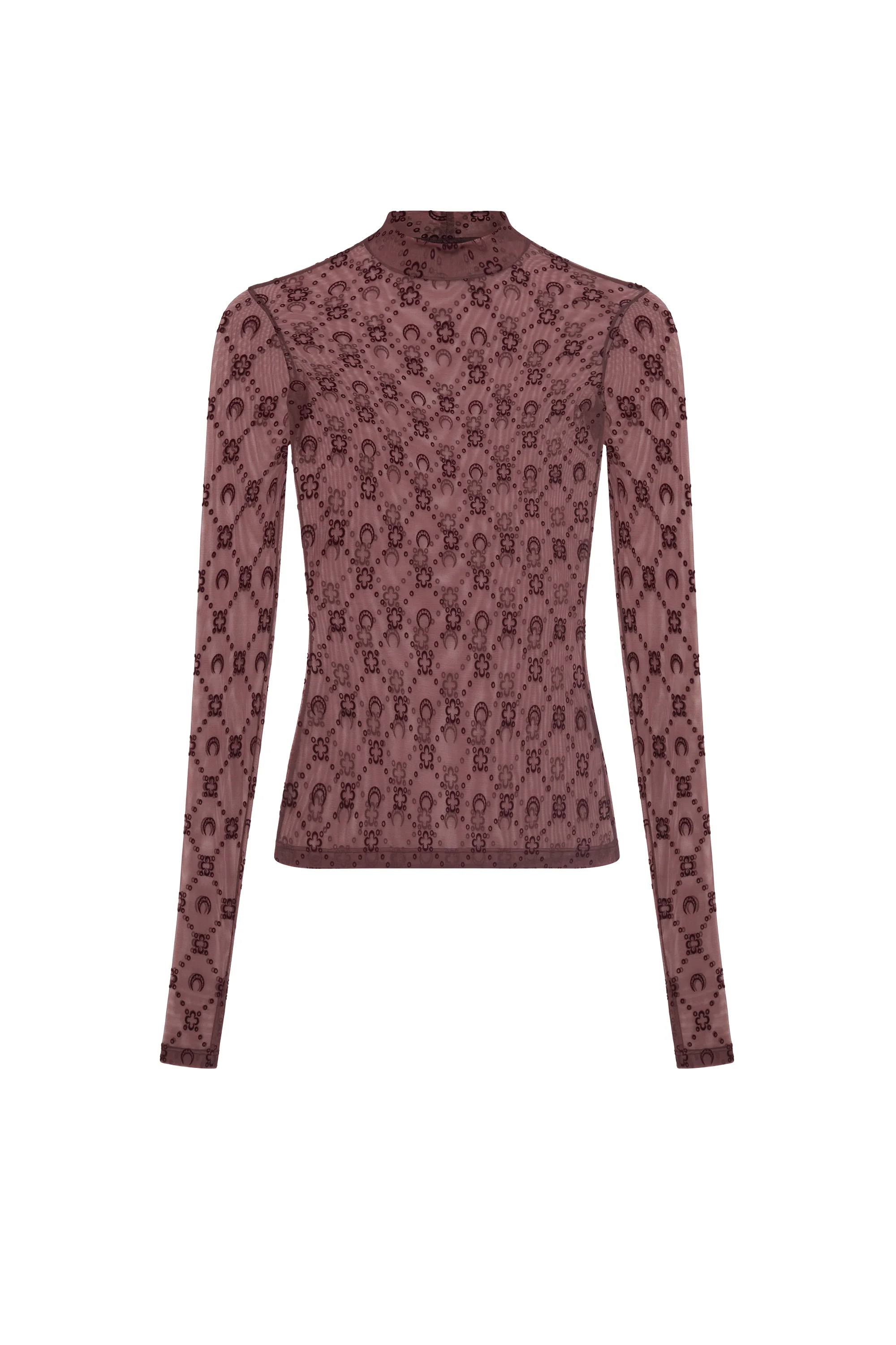 Moonogram Mesh Flock Ls Highneck Top - 1