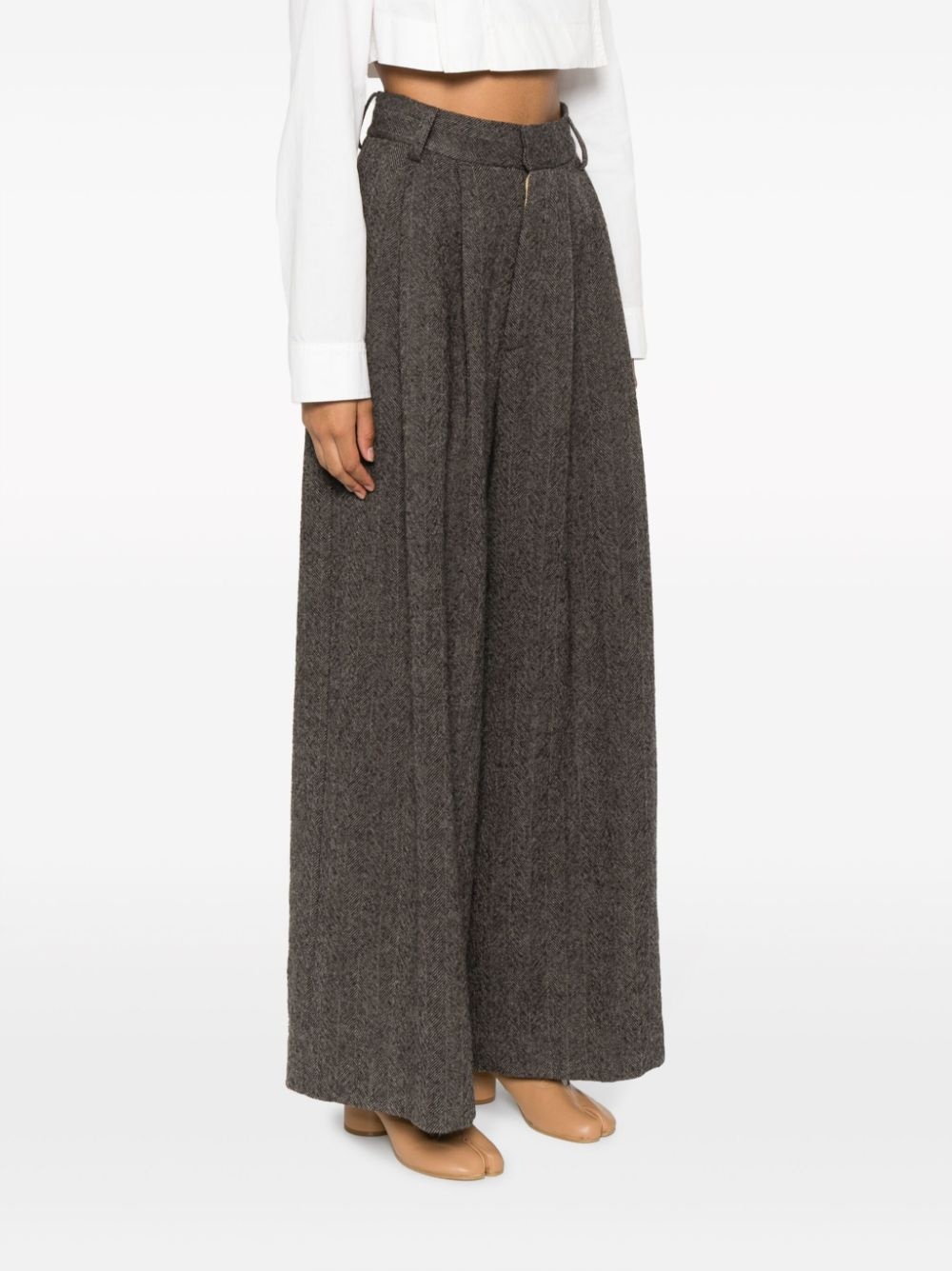 pleated wide-leg virgin wool trousers - 3