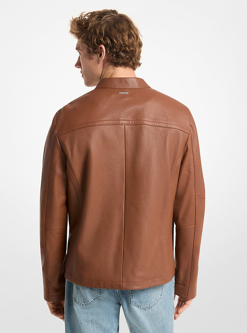 MICHAEL KORS Leather Double-Zip Racer Jacket outlook