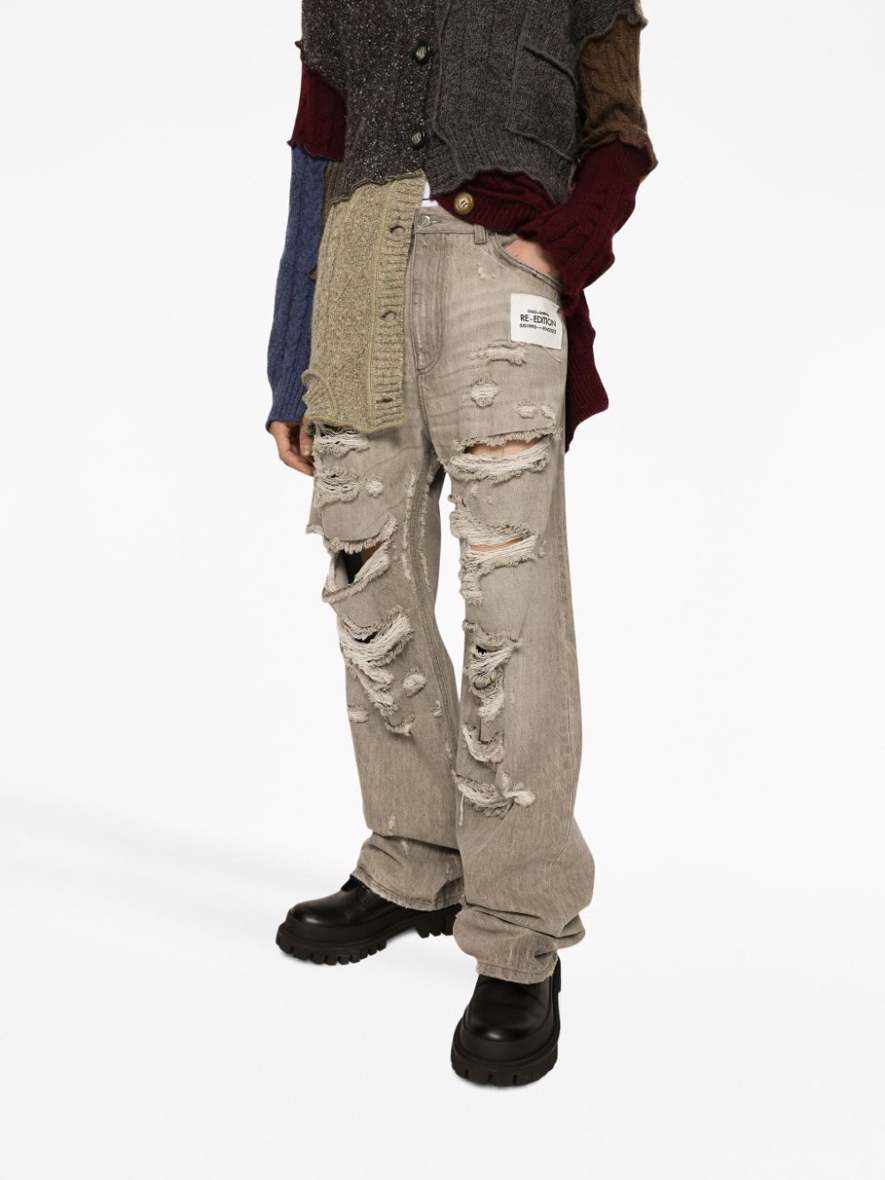 distressed straight-leg jeans - 5