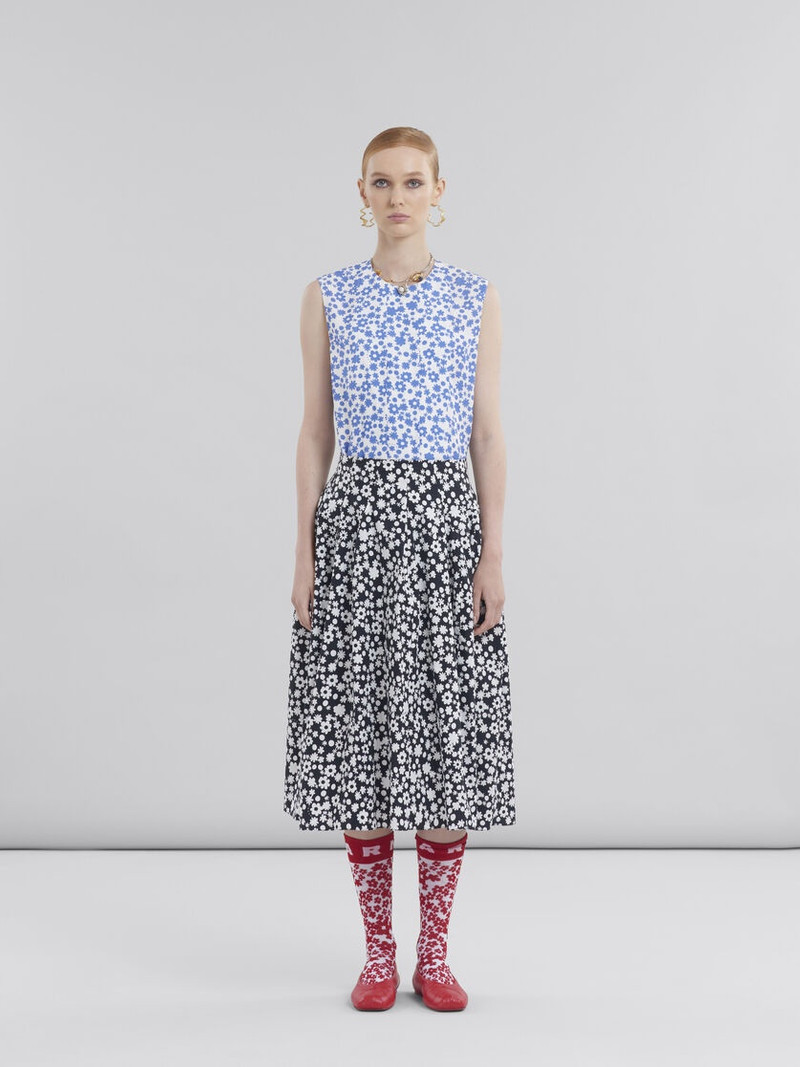 Marni POPLIN MIDI SKIRT WITH BALCK AND WHITE POP FIELDS MOTIF outlook