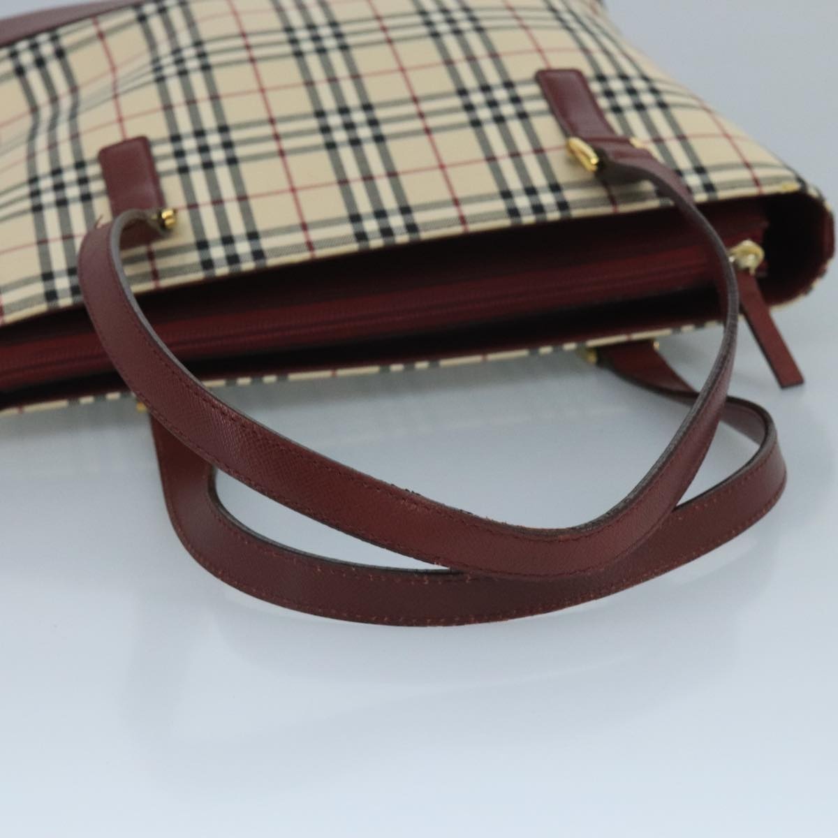 Burberry Nova Check Tote Bag Canvas Leather Beige Red Gold - 7