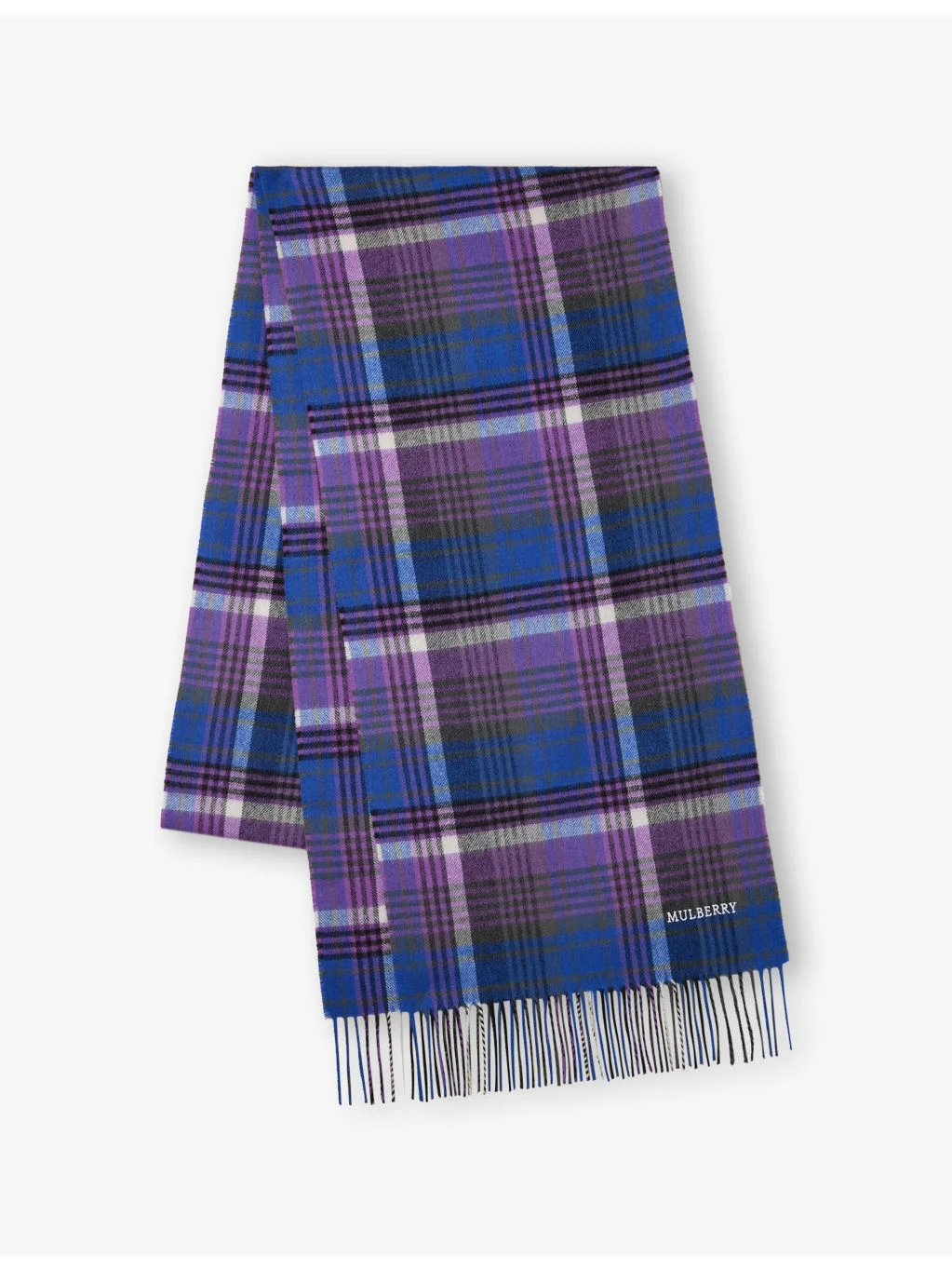 Long Mulberry Heritage Check Wool Scarf - 1