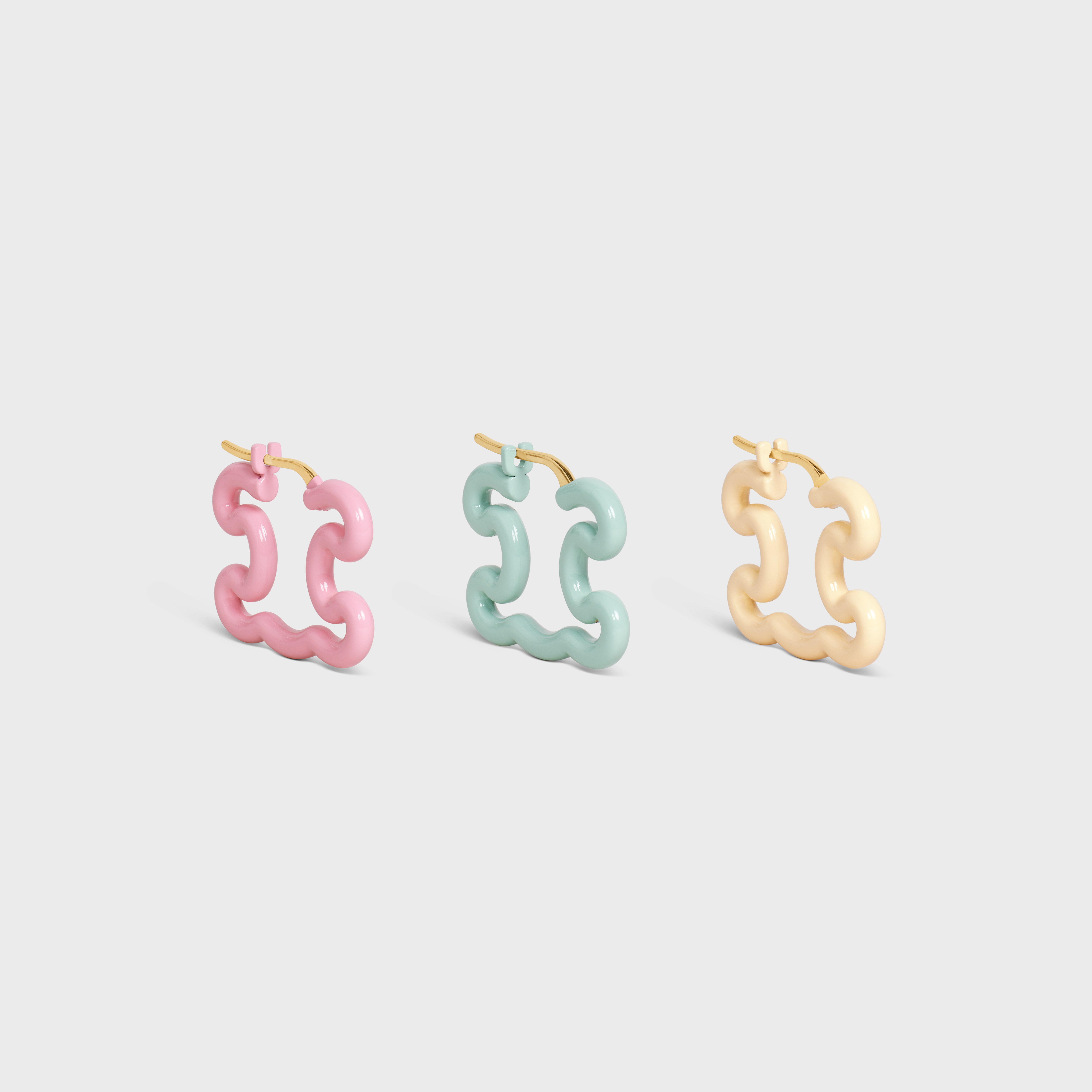 Triomphe Frame Set of 3 Earrings in Brass with Gold Finish and Colored Varnish - 2