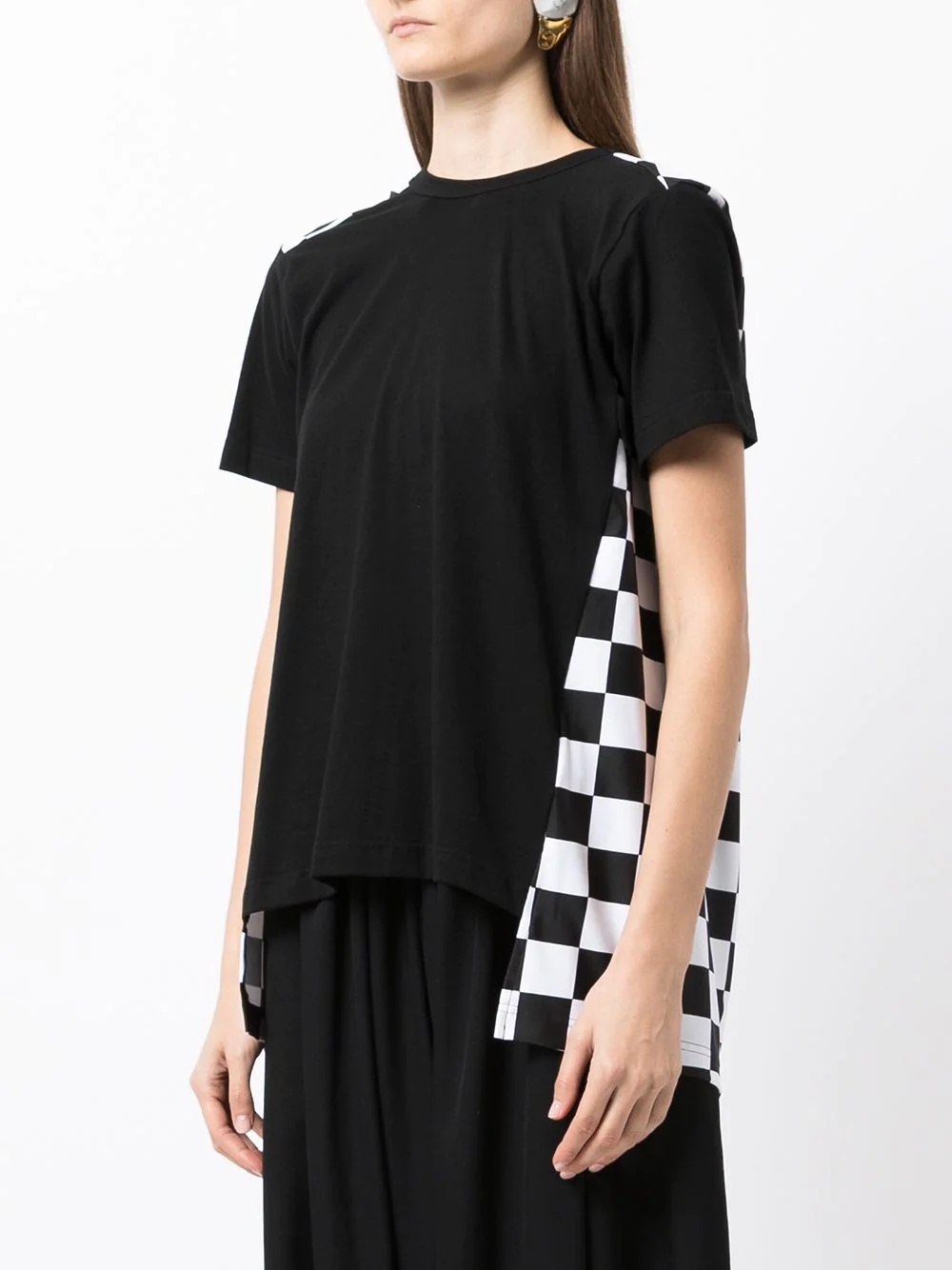 checkerboard-print panelled T-shirt - 3