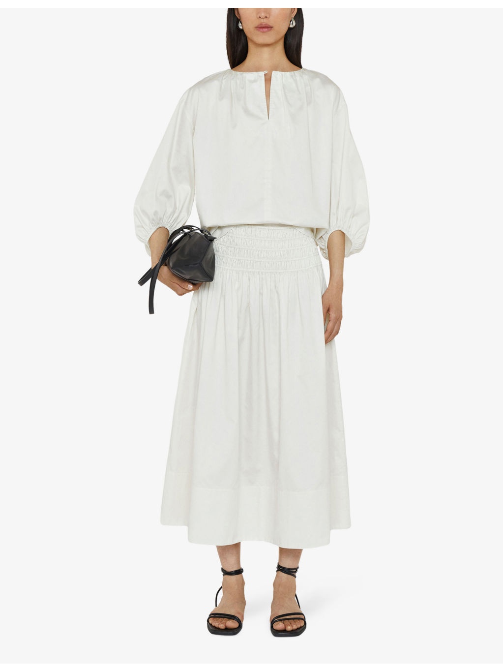 Leonie Shirred-Waist Cotton Midi Skirt - 2