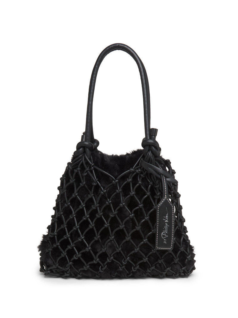 Women's Faux Fur Macrame Mini Bag - Black 1