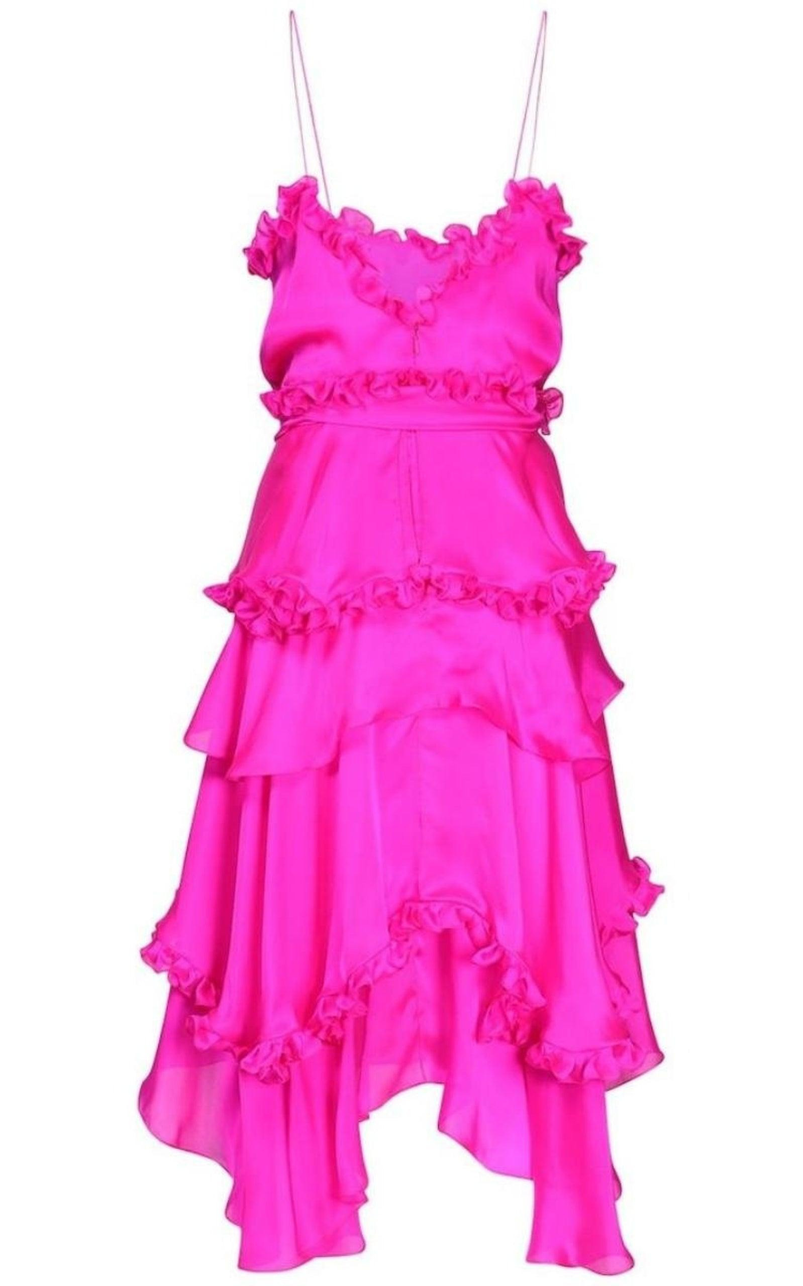 Silk Chiffon Ruffled Knee Length Dress - 5