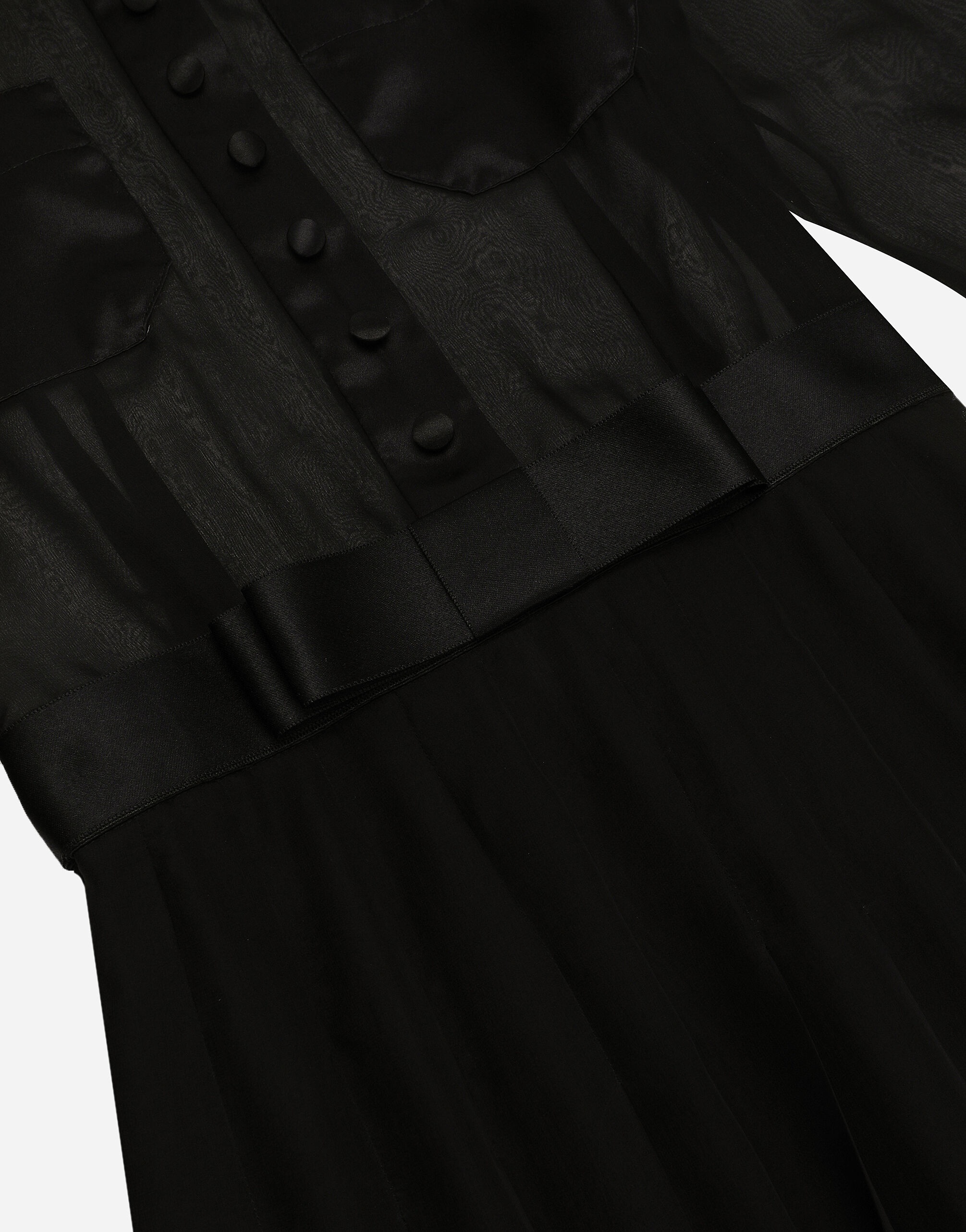 Chiffon calf-length shirt dress with satin details - 11