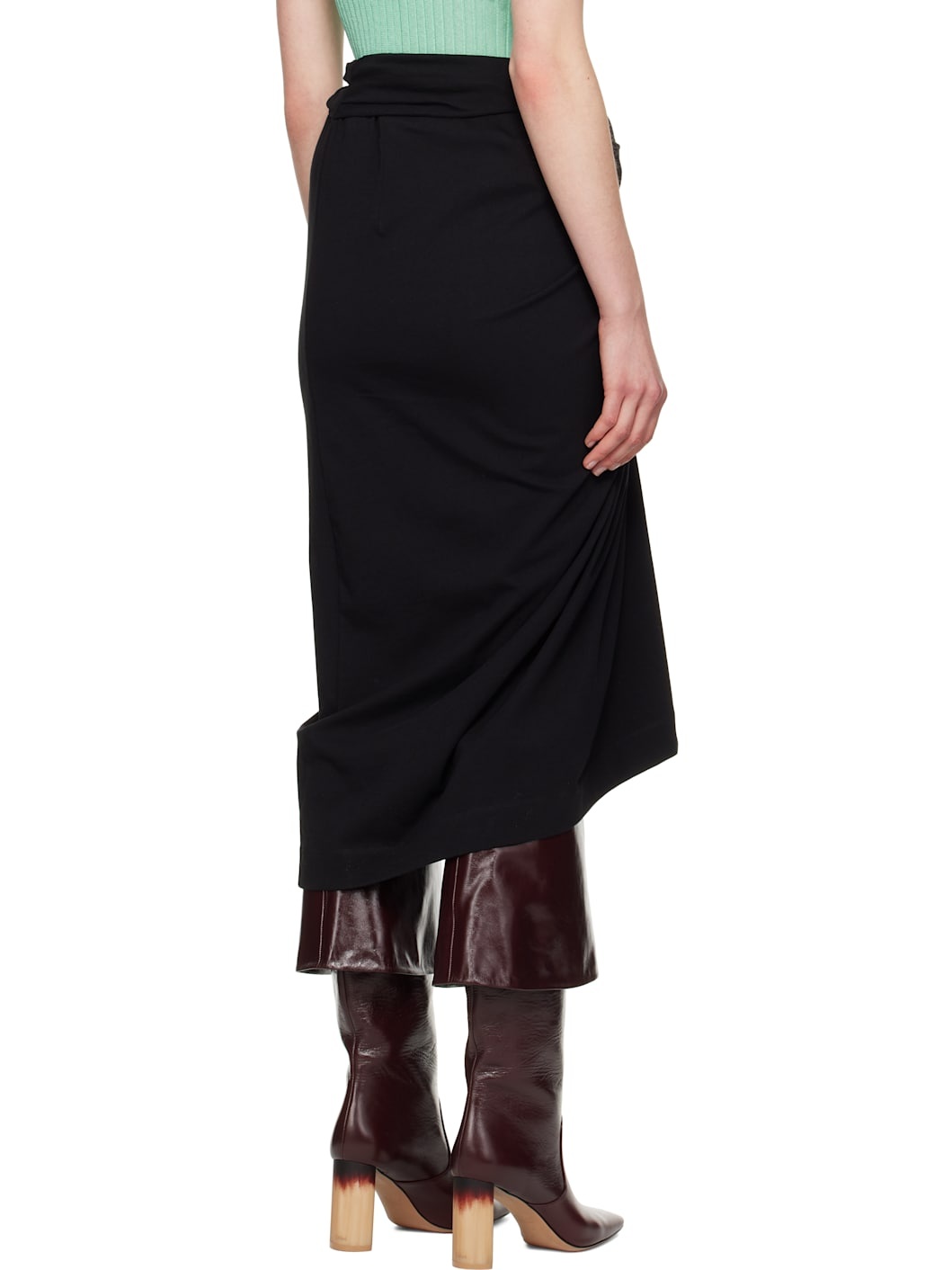 Black Knotted Jersey Midi Skirt - 3