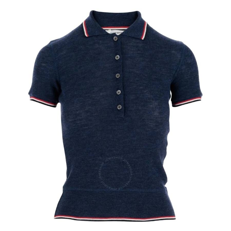 Thom Browne Dark Blue Short Sleeve Rib Polo Shirt - 1