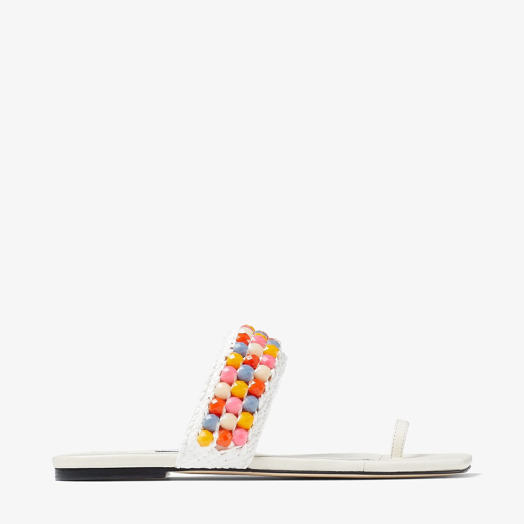 Amoure Flat
Latte Nappa Leather Flat Sandals with Beaded Raffia - 1