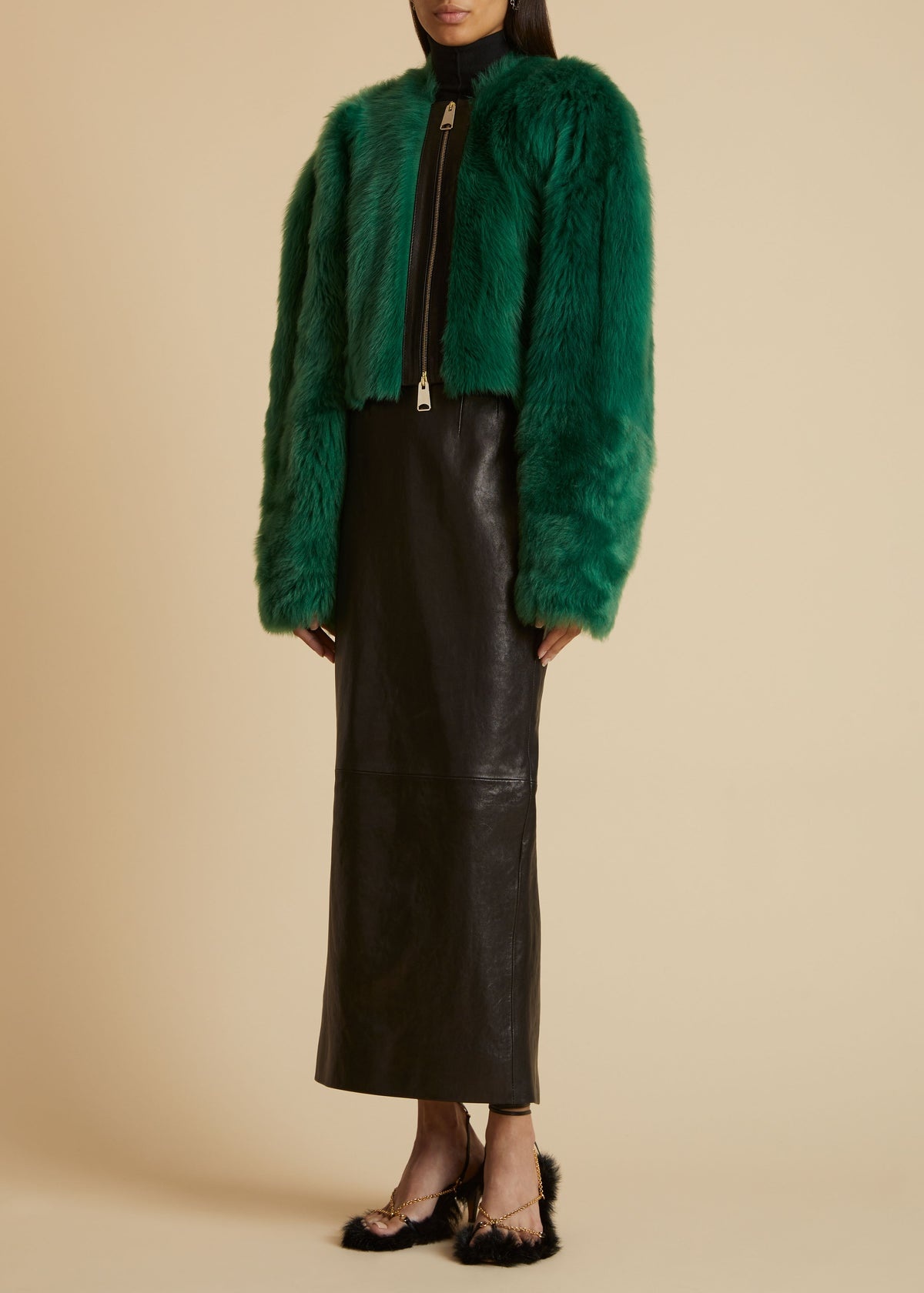The Gracell Jacket in Forest Green Shearling - 1
