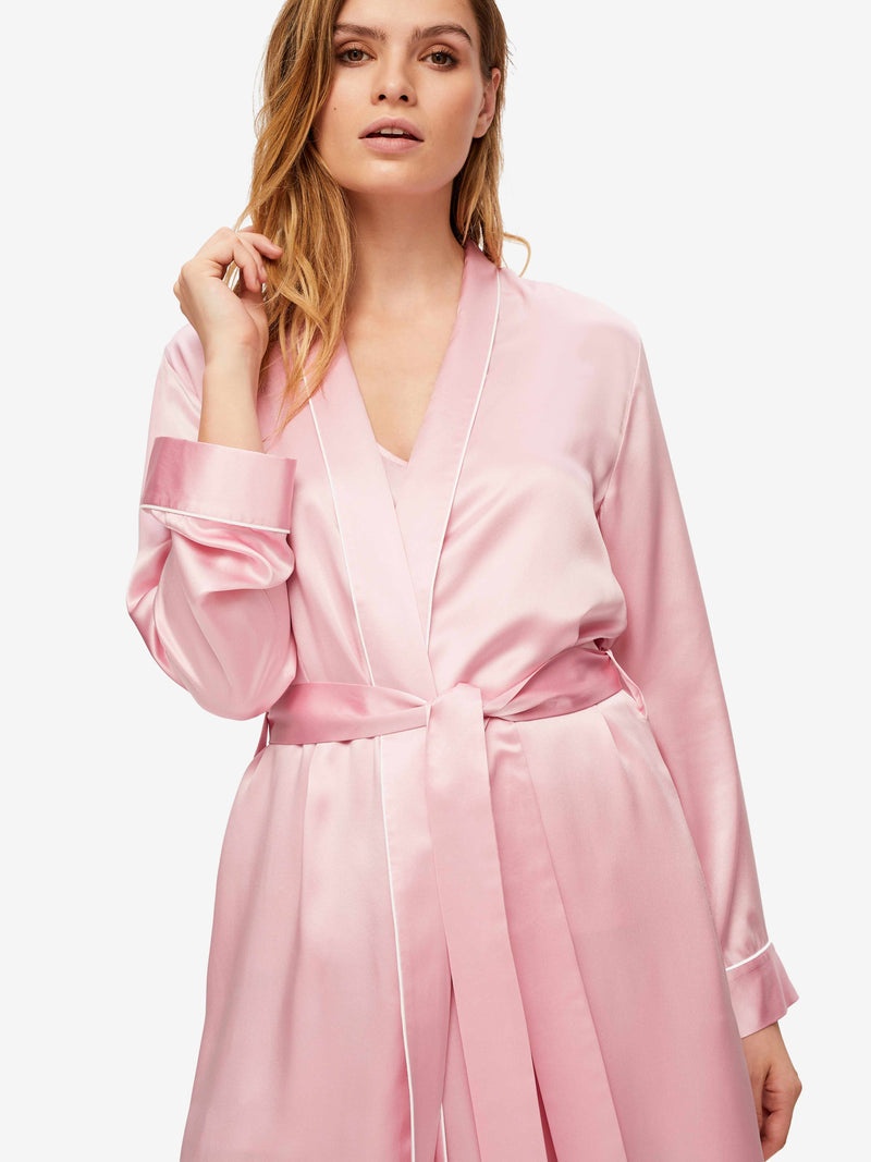 Women's Long Dressing Gown Bailey 2 Silk Satin Pink - 5