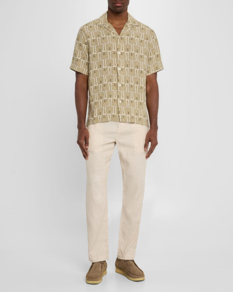 FRESCOBOL CARIOCA Men's Oscar Linen and Cotton Drawstring Chino Trousers outlook