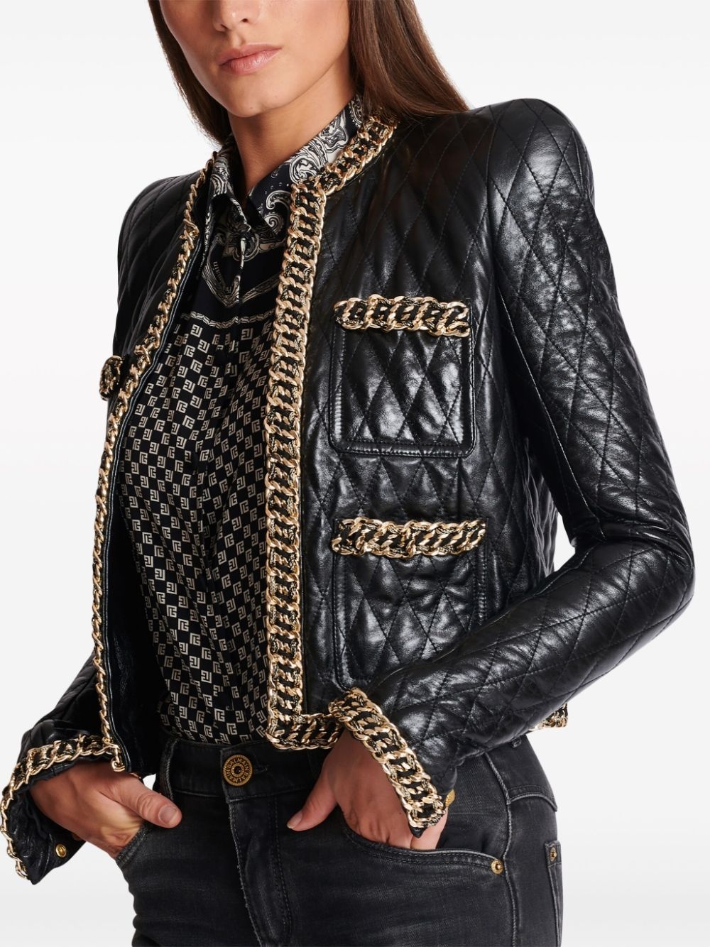 chain-detail quilted leather jacket - 5
