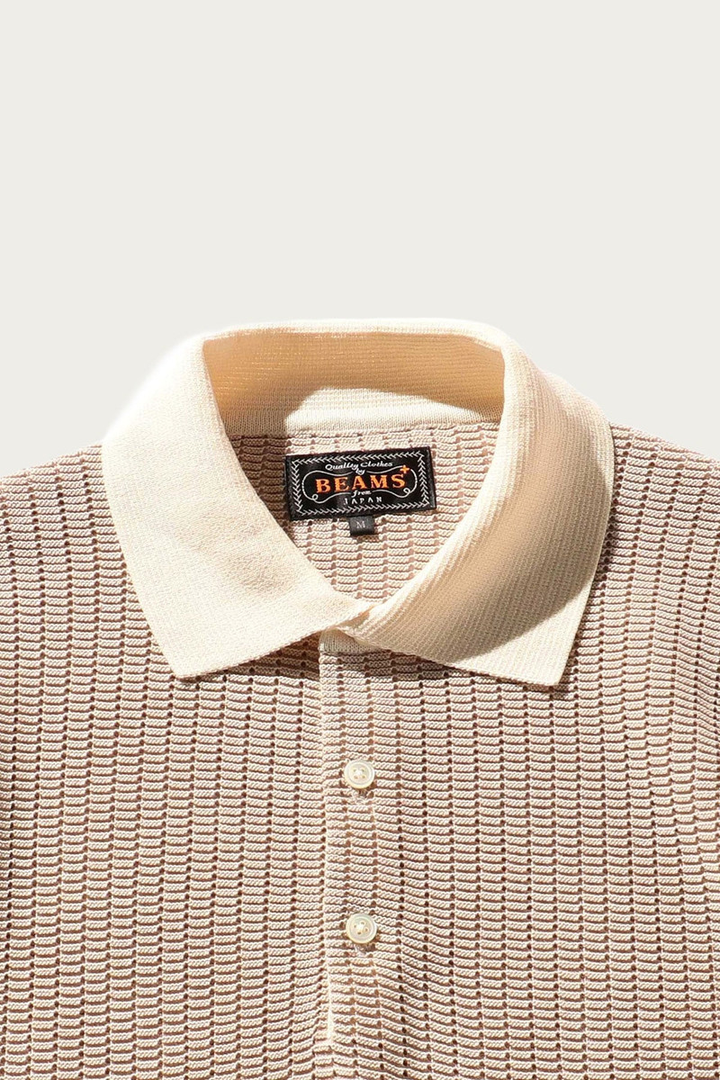 BEAMS PLUS Knit Polo "WASHI" 2 Tone - Off White outlook