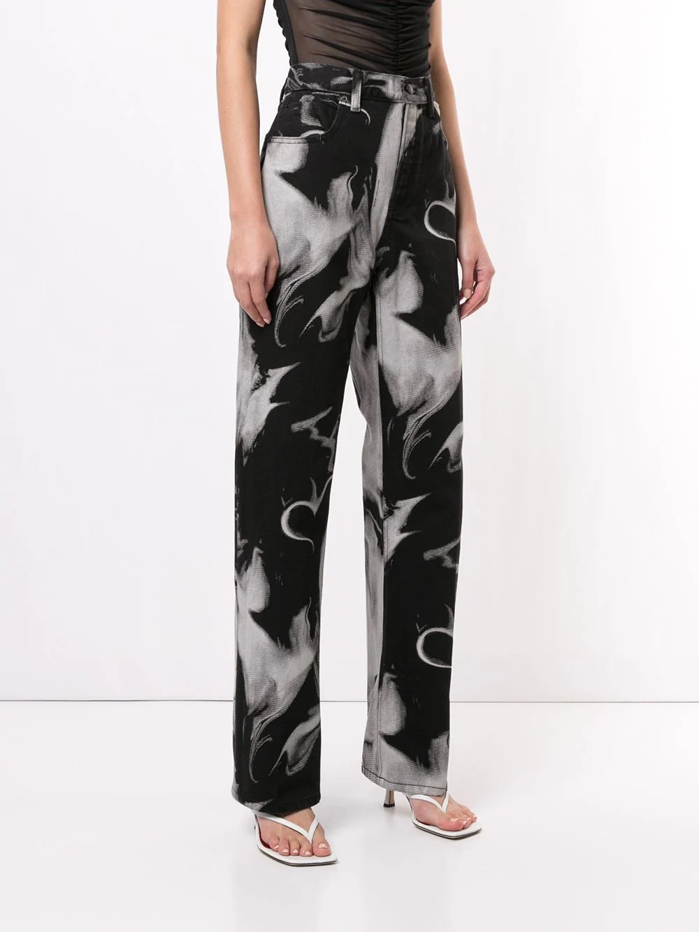 printed wide-leg trousers - 3