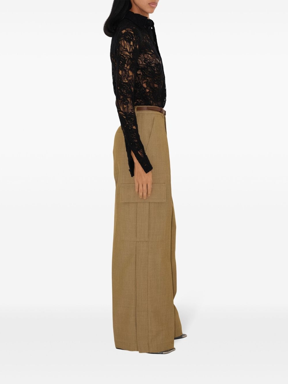 wide-leg wool cargo trousers - 3