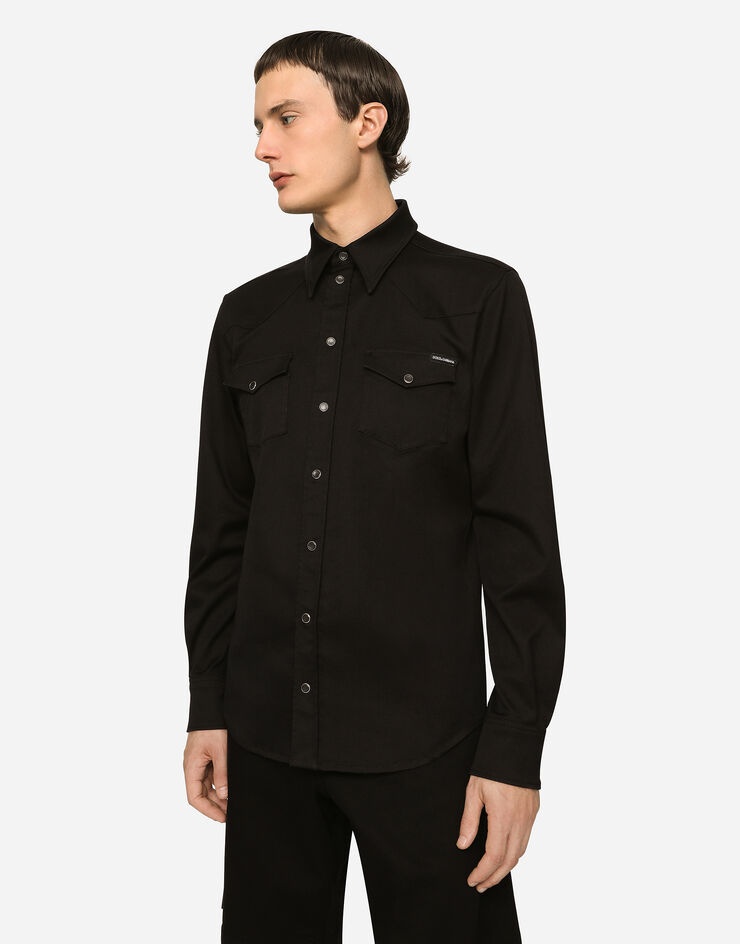 Coated black stretch denim shirt - 1