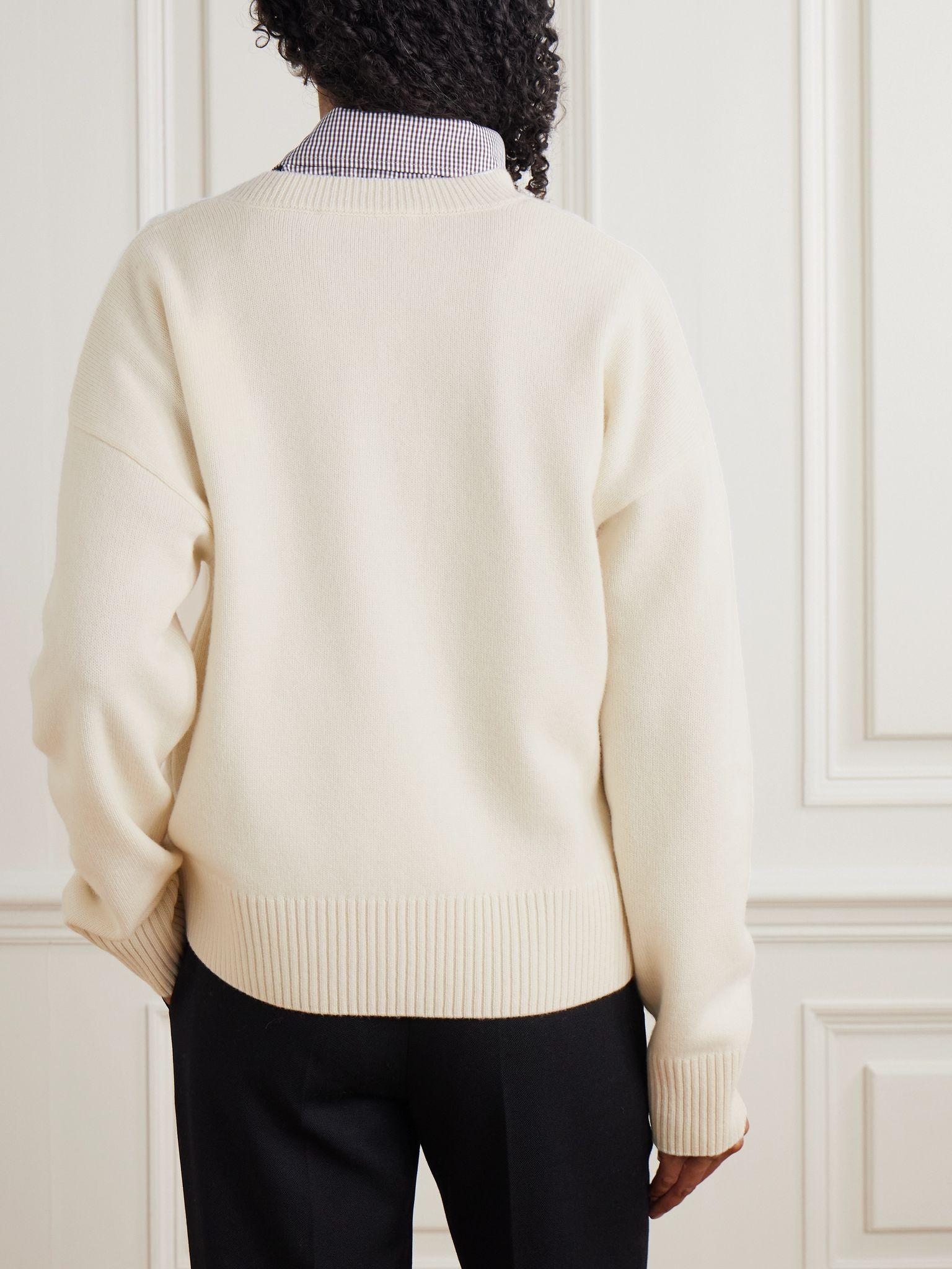Oversized embroidered wool and cashmere-blend sweater Ivory - 4