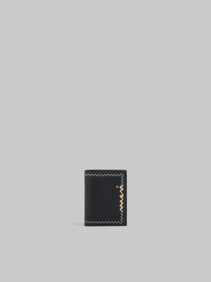 BLACK BI-FOLD WALLET WITH MARNI MENDING EMBROIDERY - 1