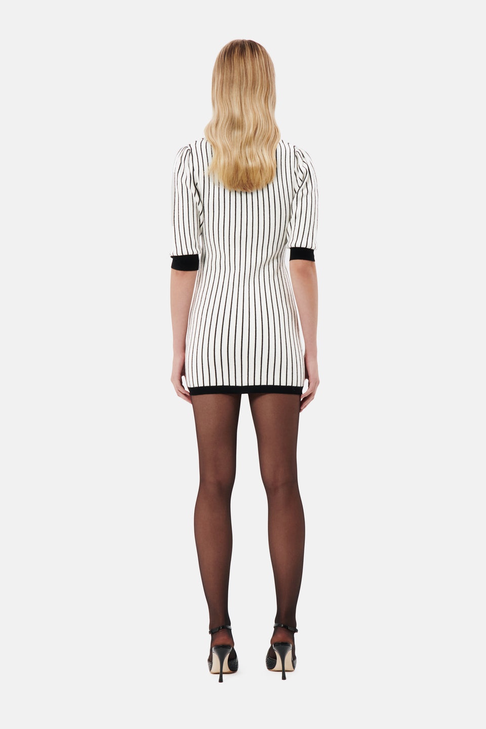 PINSTRIPE KNITTED V-NECK MINI DRESS - 5