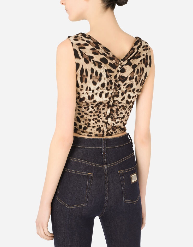 Leopard-print charmeuse top with draping - 5