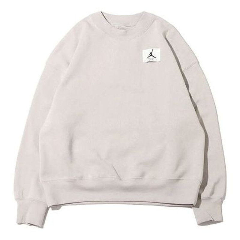 (WMNS) Air Jordan Fleece Crew Fleece Lined Round Neck Loose Pullover Hoodie 'Light Mineral Grey' DM5 - 1