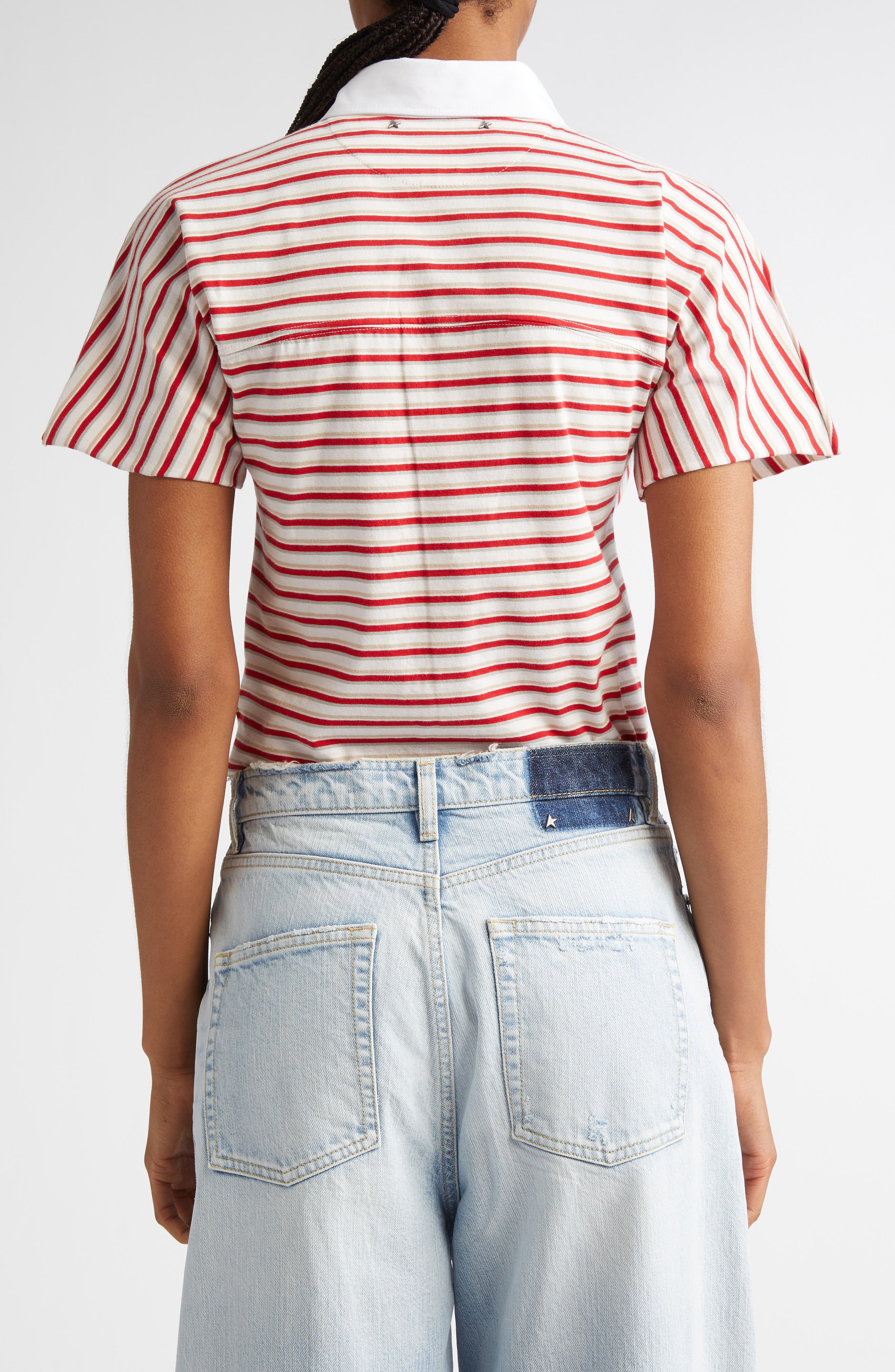 Golden Goose Journey Stripe Slim Fit Cotton Polo in Papyrus/Haute Red at Nordstrom - 3