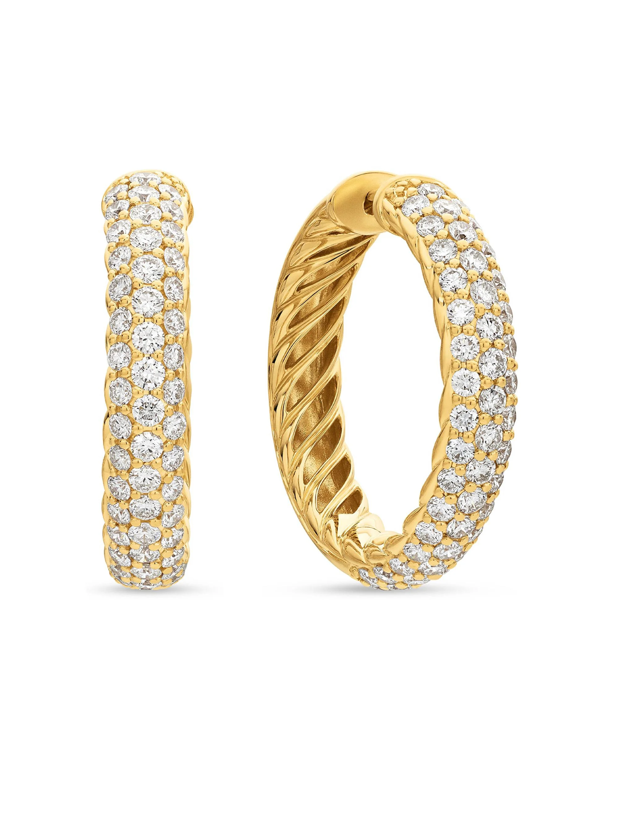 Women's Mercer Hoop Earrings in 18K Yellow Gold with Pave Diamonds - Diamond - 1
