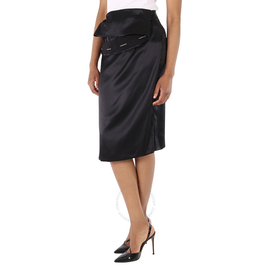Burberry Ladies Black Silk Satin Foldover Skirt - 5