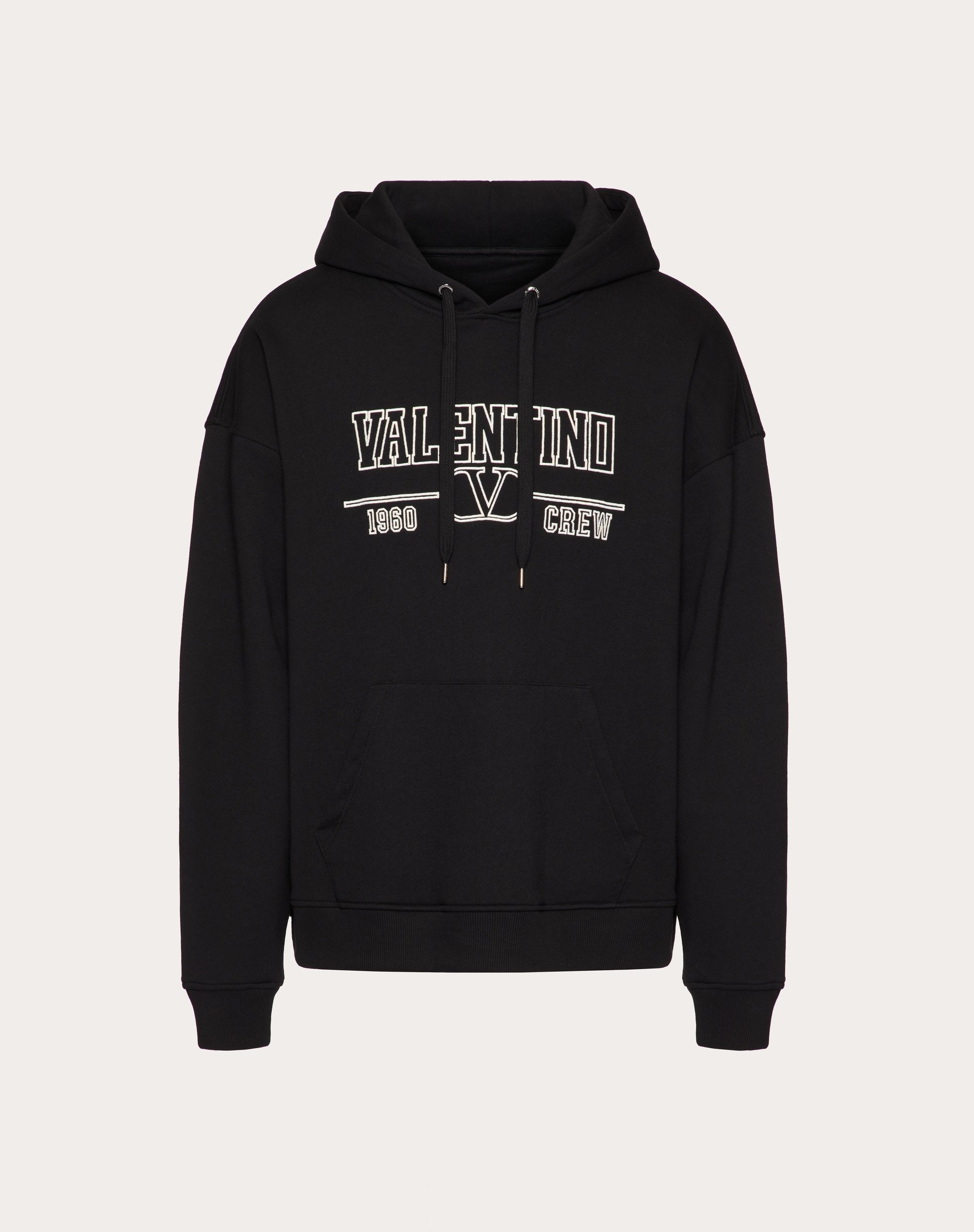 COTTON HOODED SWEATSHIRT WITH VALENTINO V CREW PRINT - 1