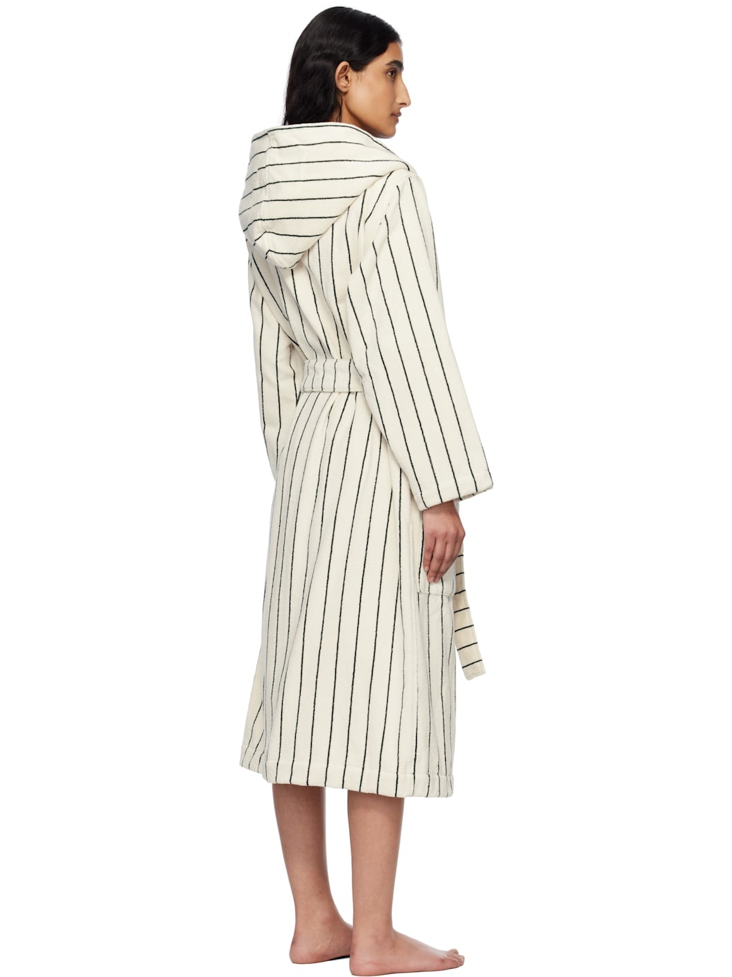White & Green Terry Hooded Bathrobe - 3