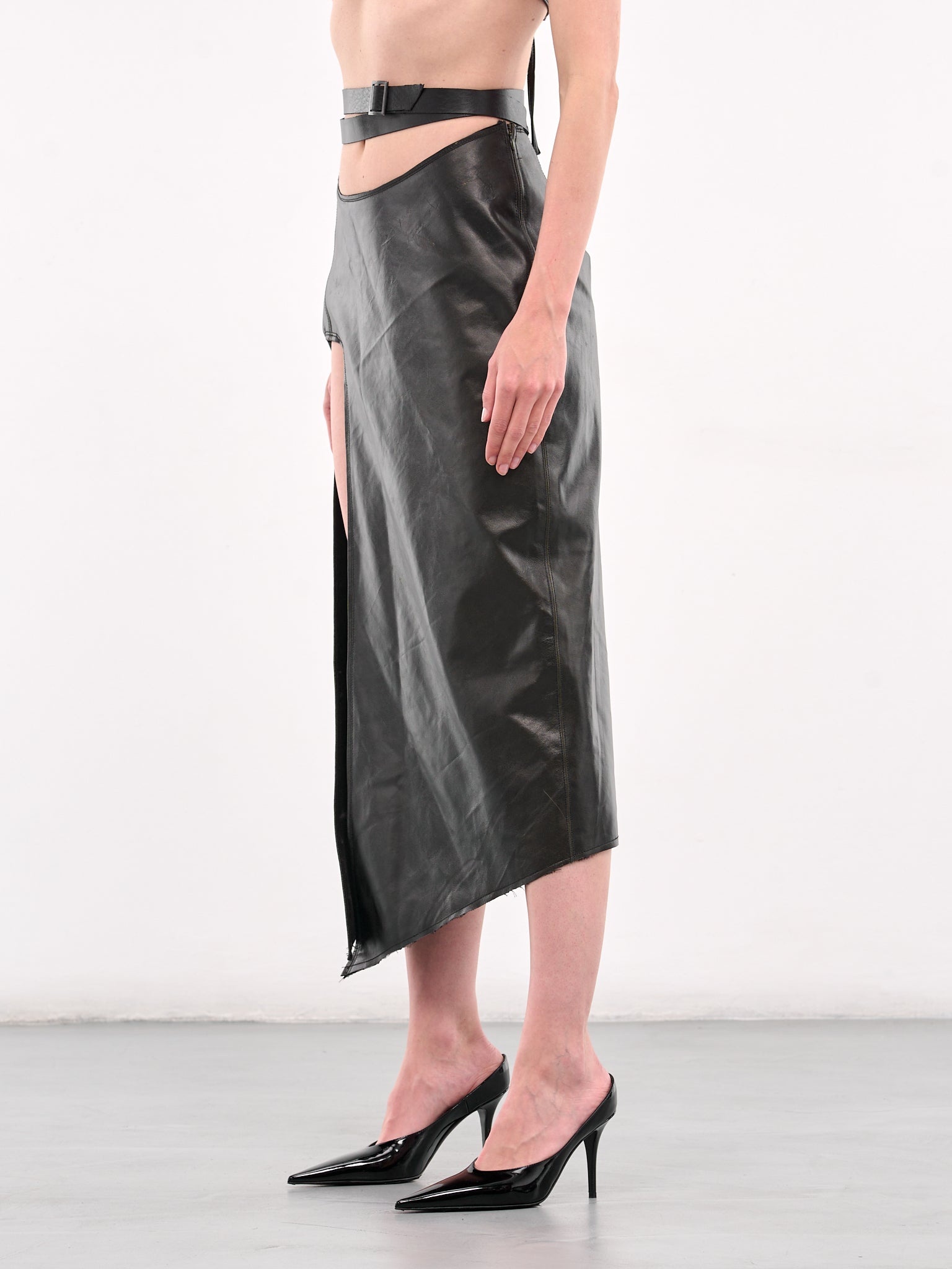 Vent Leather Midi Skirt - 2